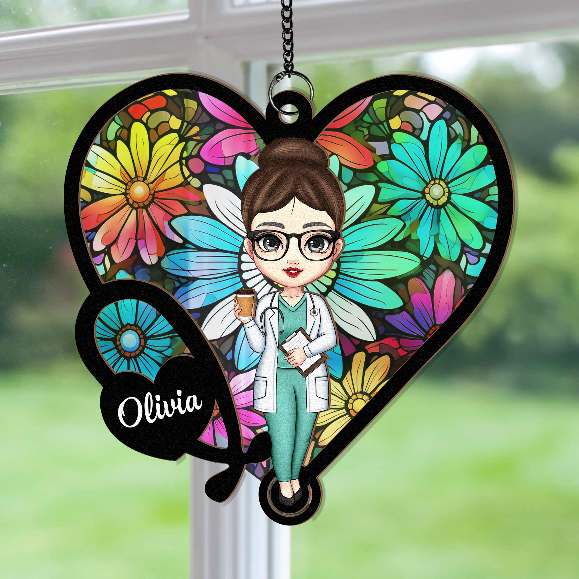 Stethoscope Nurse - Personalized Window Hanging Suncatcher Ornament - Image 2