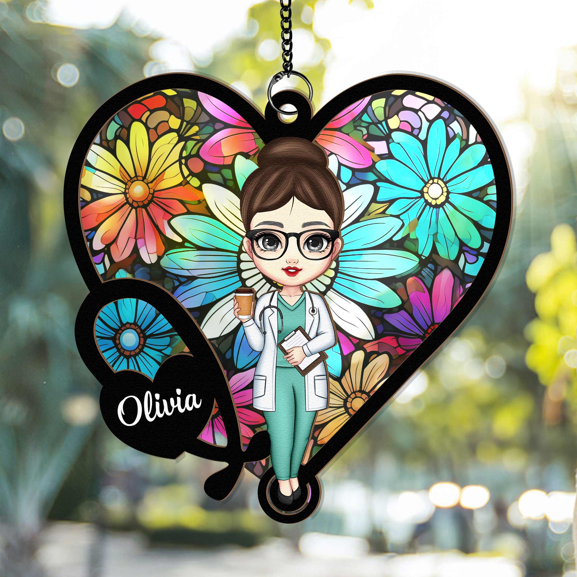 Stethoscope Nurse - Personalized Window Hanging Suncatcher Ornament - Image 3