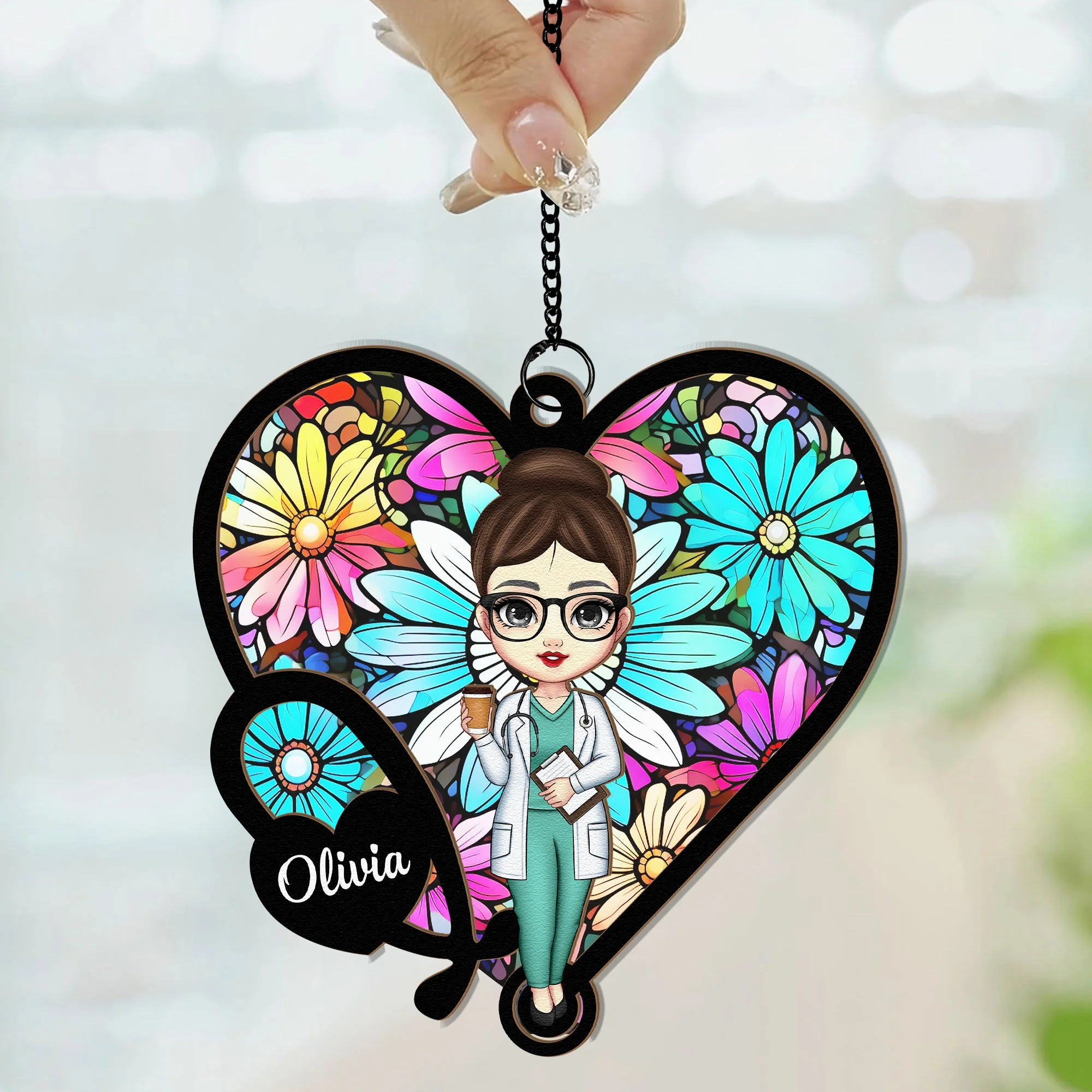 Stethoscope Nurse - Personalized Window Hanging Suncatcher Ornament - Image 4