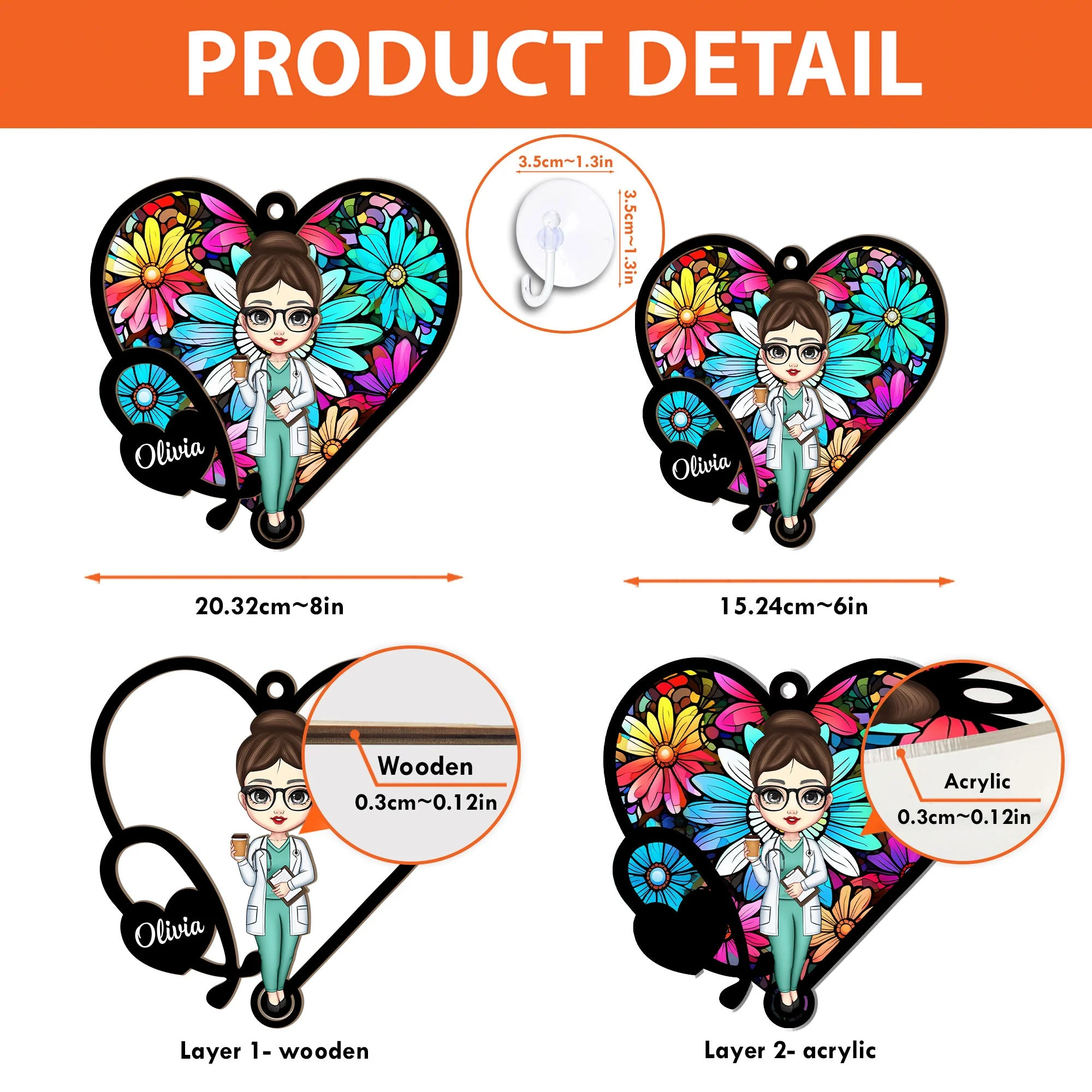 Stethoscope Nurse - Personalized Window Hanging Suncatcher Ornament - Image 5