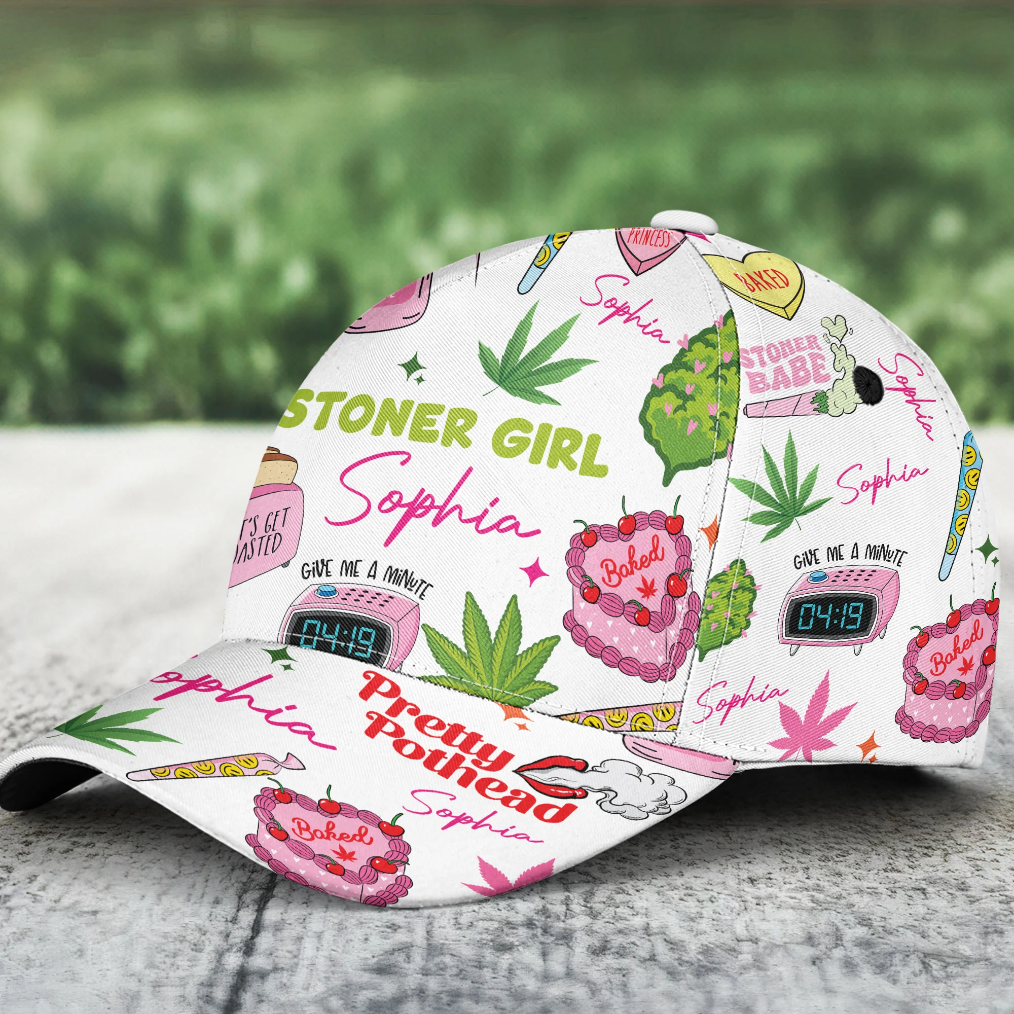 Stoner Girl Cannabis Cake Pink - Personalized Classic Cap - Image 2