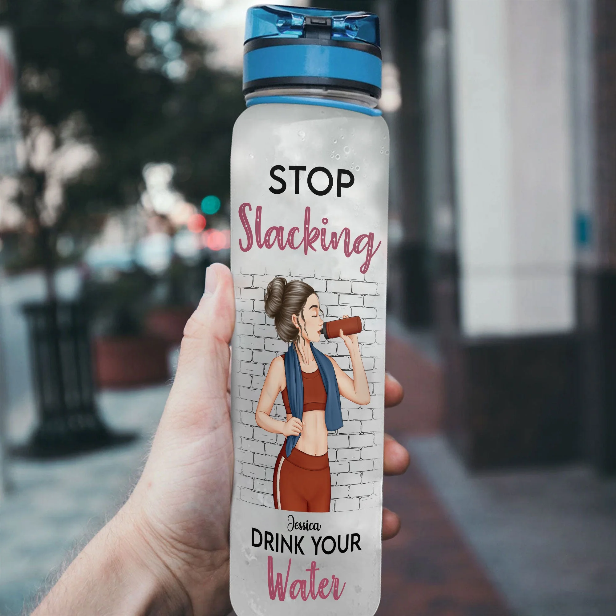 Stop Slacking Drink Your Water  - Personalized Water Bottle With Time Marker - Birthday, Motivation Gift For Her, Gymer, Fitness Lover - Image 3