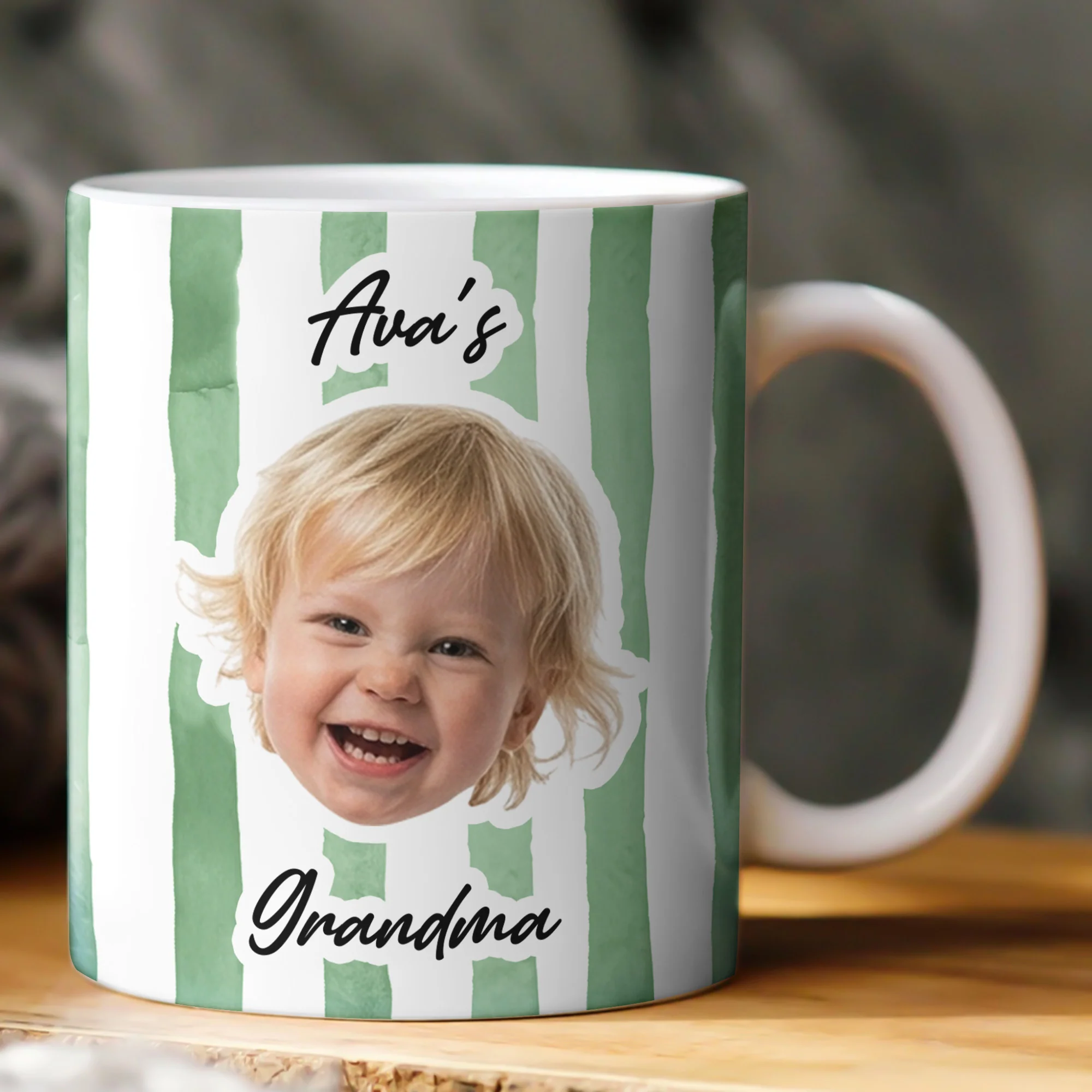 Stripe Baby Face Mug Pet Face Mug Gift For Mom, Dad, Grandma, Grandpa - Personalized Photo Mug - Image 2