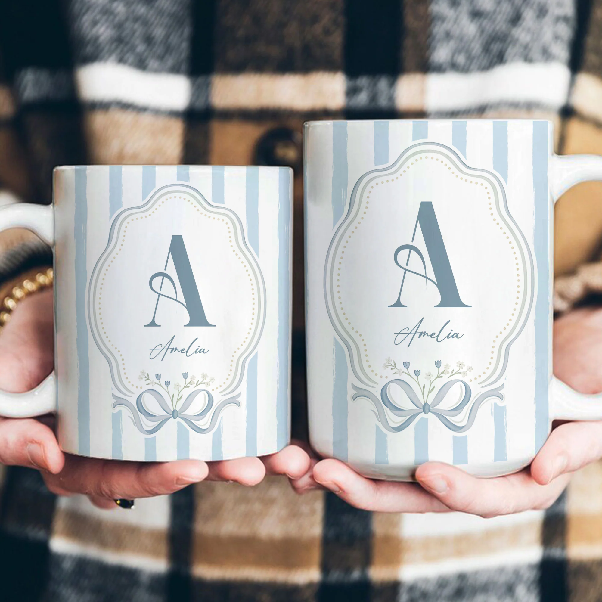Stripes Monogram Custom Name Mug - Personalized Mug - Image 5