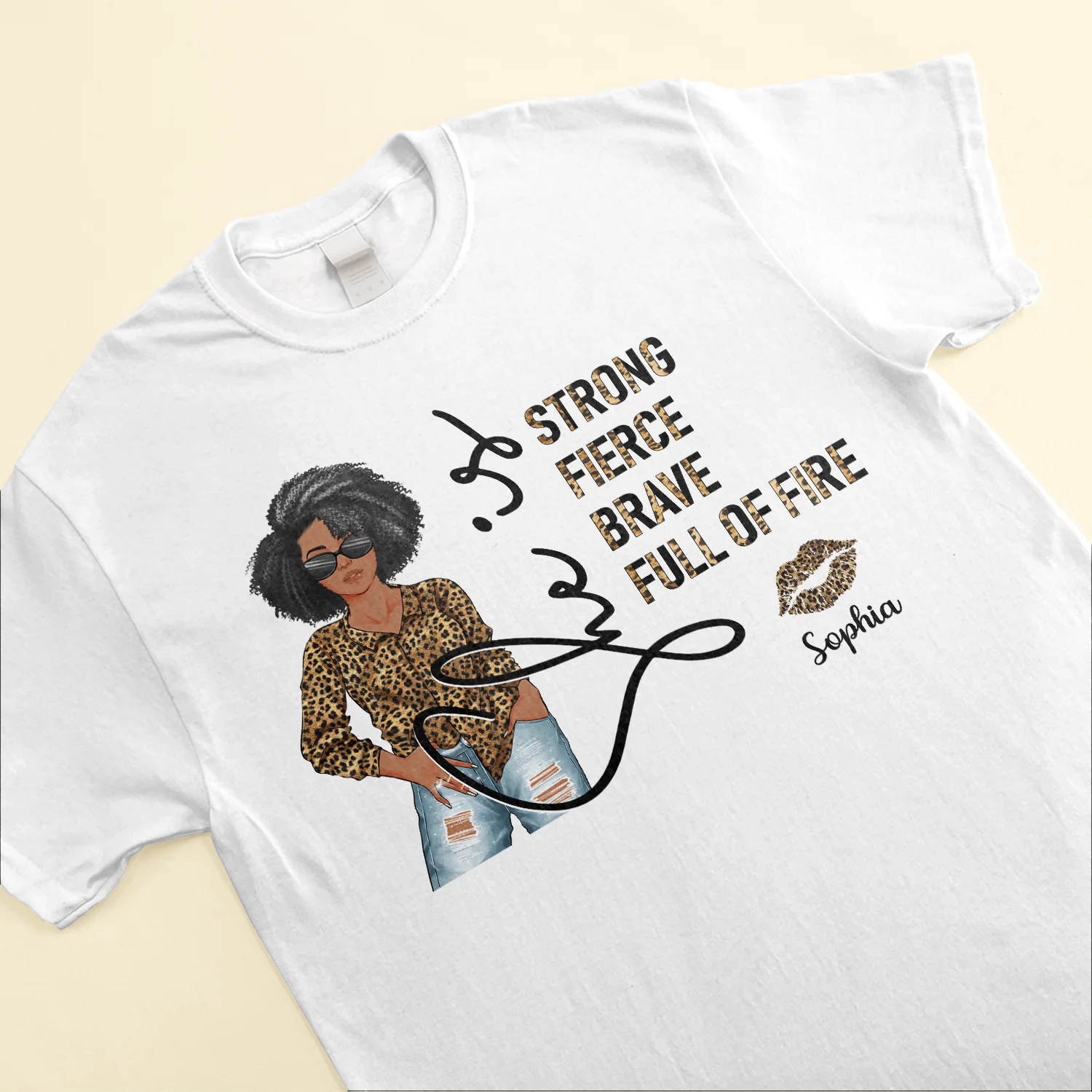 Strong Fierce Brave Full Of Fire - Personalized Shirt - Birthday Gift For Black Woman, Black Girl - Leopard Girl - Image 3