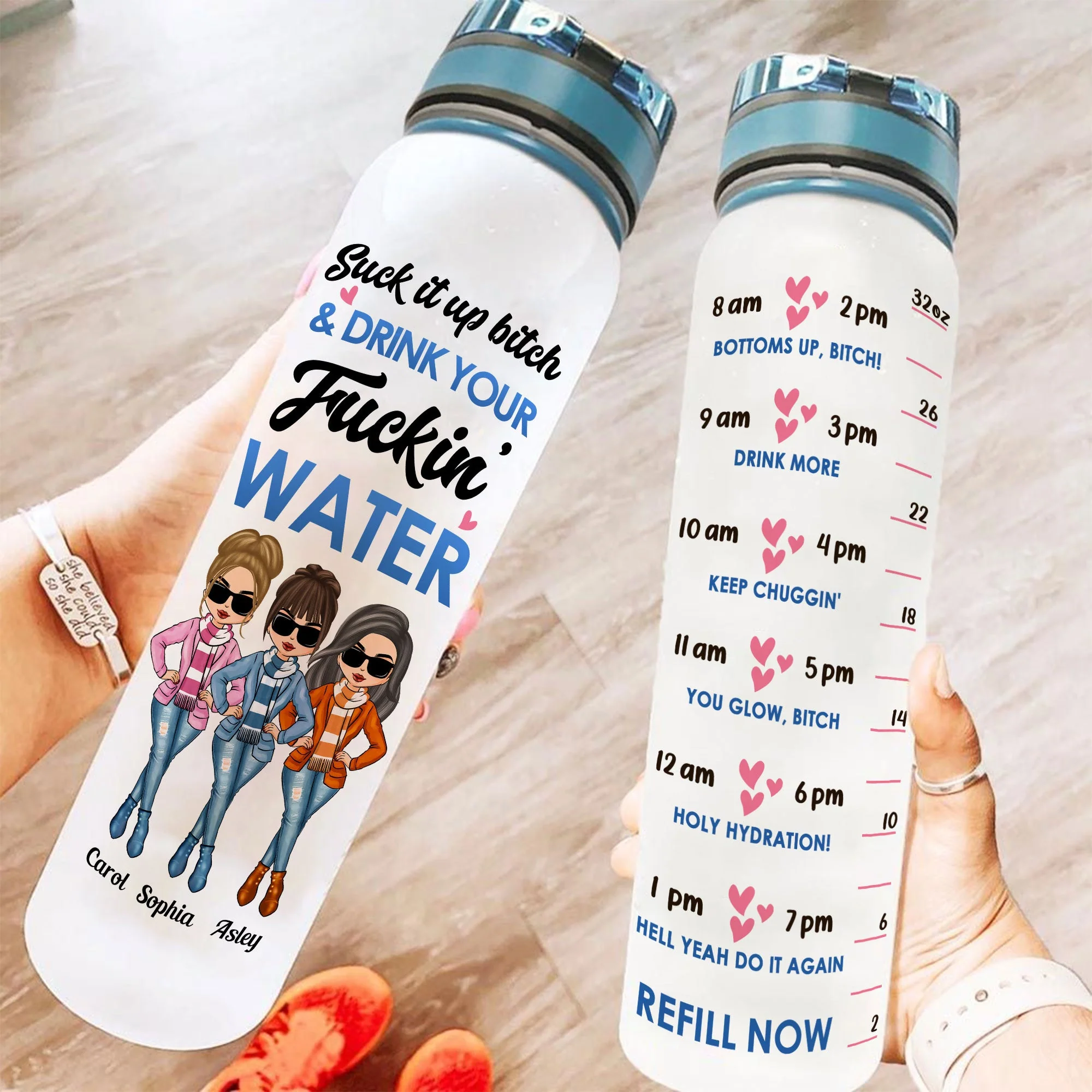 Suck It Up Bitch - Personalized Water Tracker Bottle - Birthday, Motivation Gift For Besties, Soul Sisters, Sistas, Bff, Friends - Image 2