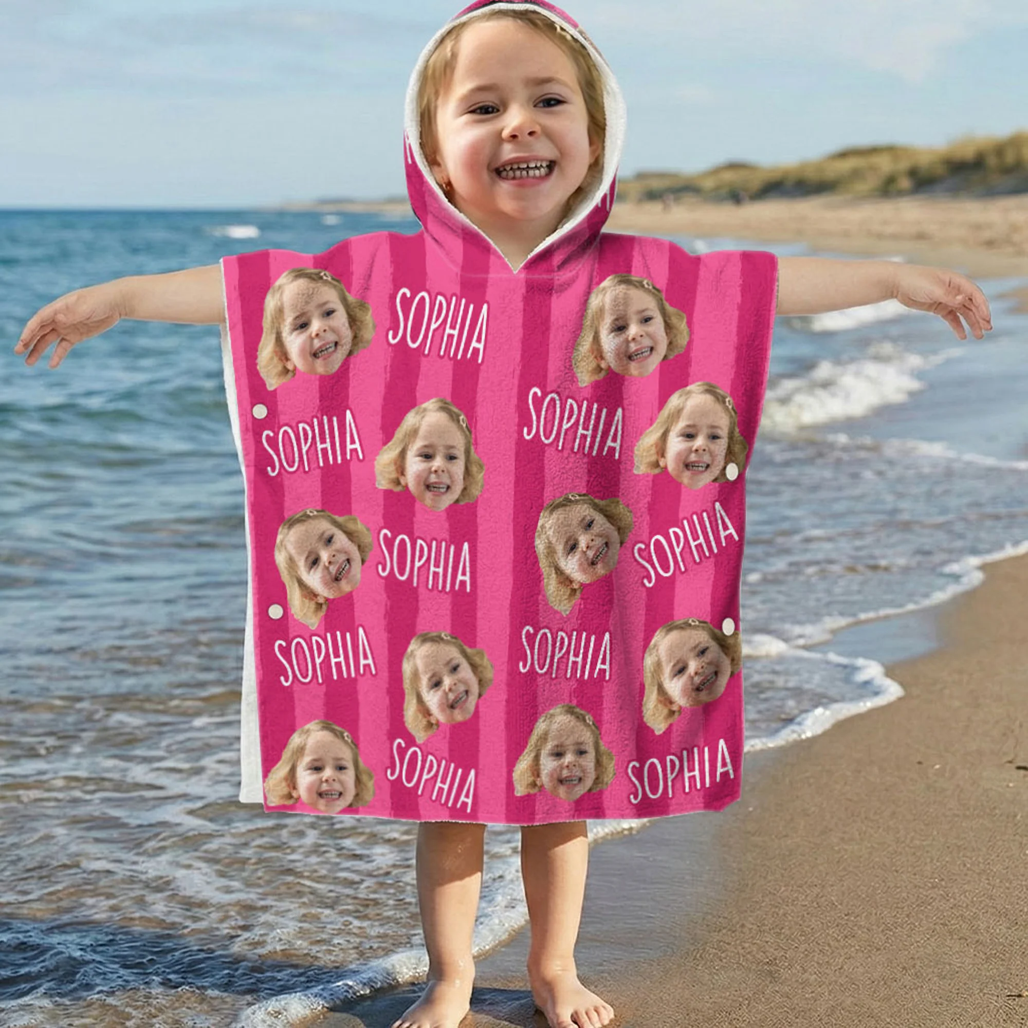 Summer Striped Kid - Personalized Kids Hooded Towel - Image 2