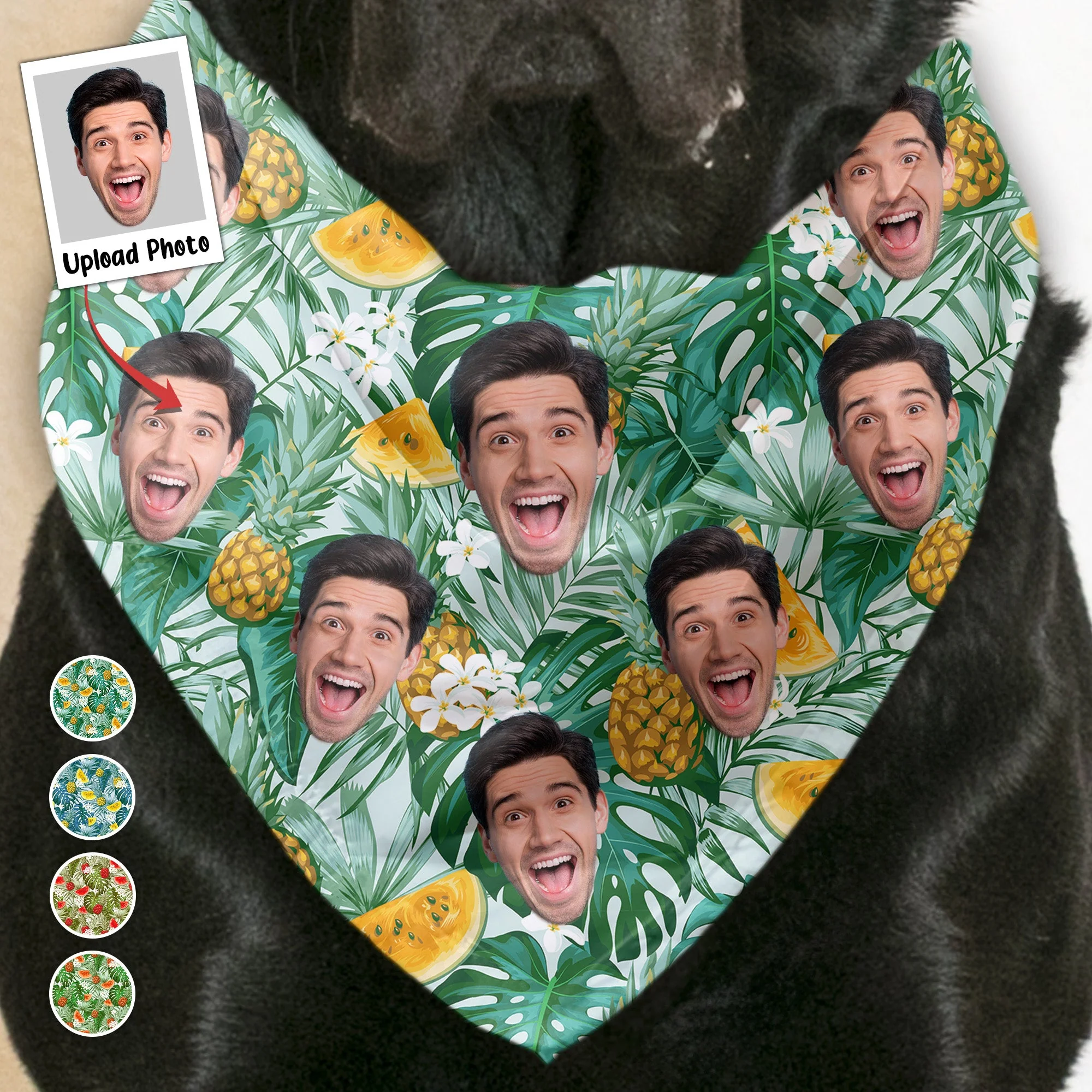 Summer Tropical Hawaiian Pineapple Pattern - Personalized Photo Dog Bandana Collar