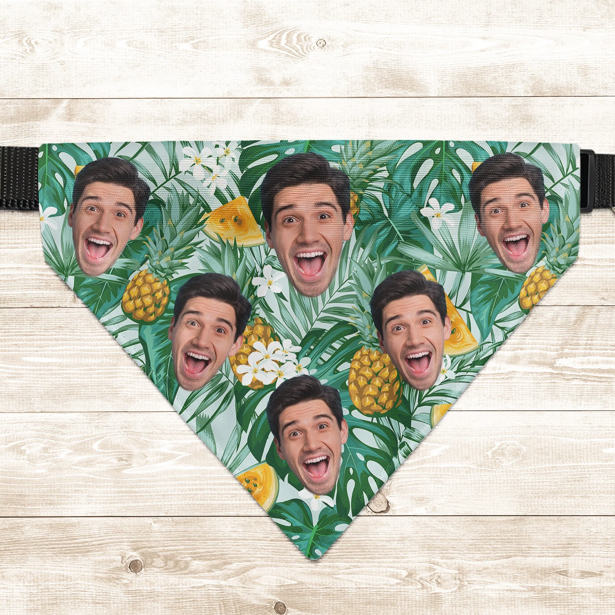 Summer Tropical Hawaiian Pineapple Pattern - Personalized Photo Dog Bandana Collar - Image 2