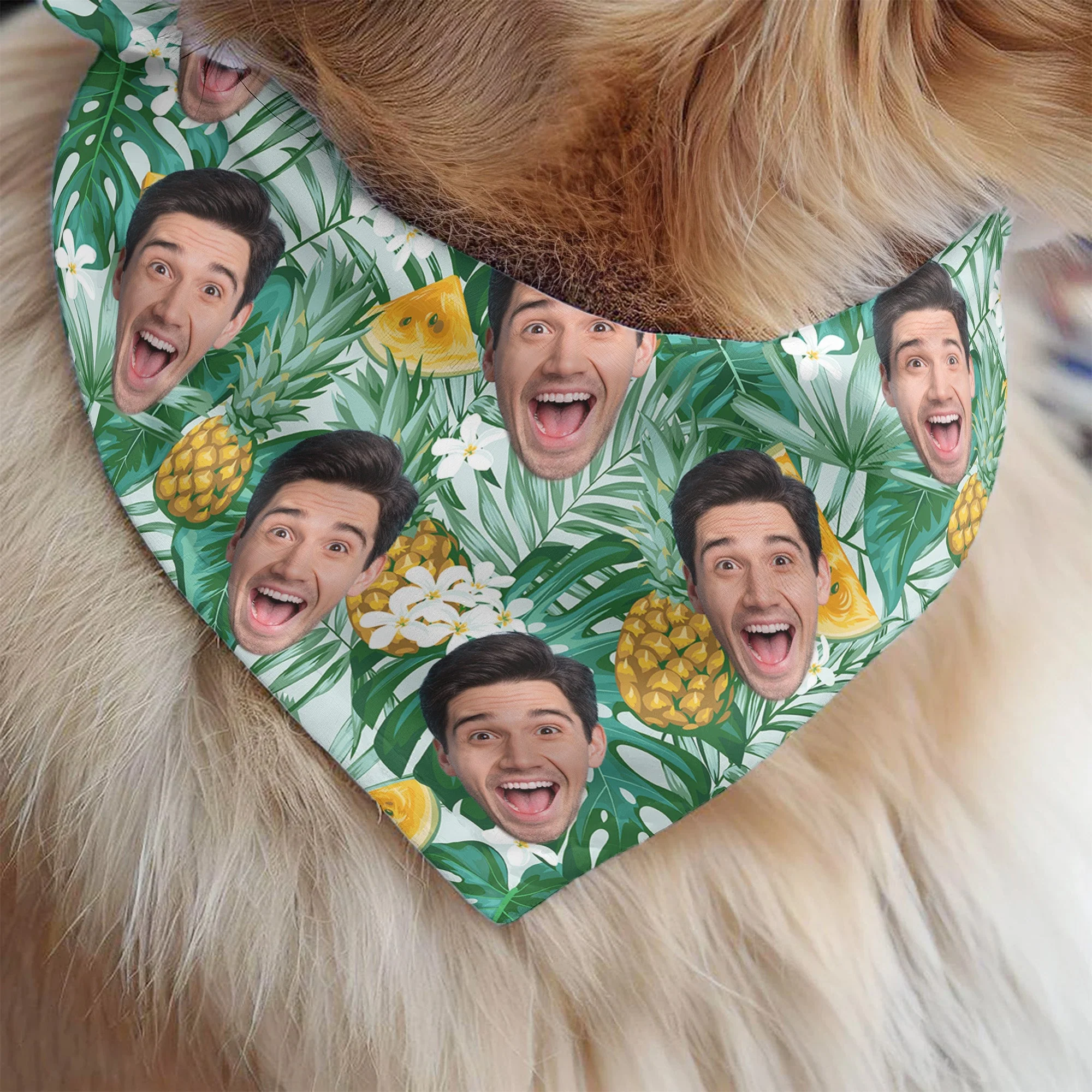 Summer Tropical Hawaiian Pineapple Pattern - Personalized Photo Dog Bandana Collar - Image 4