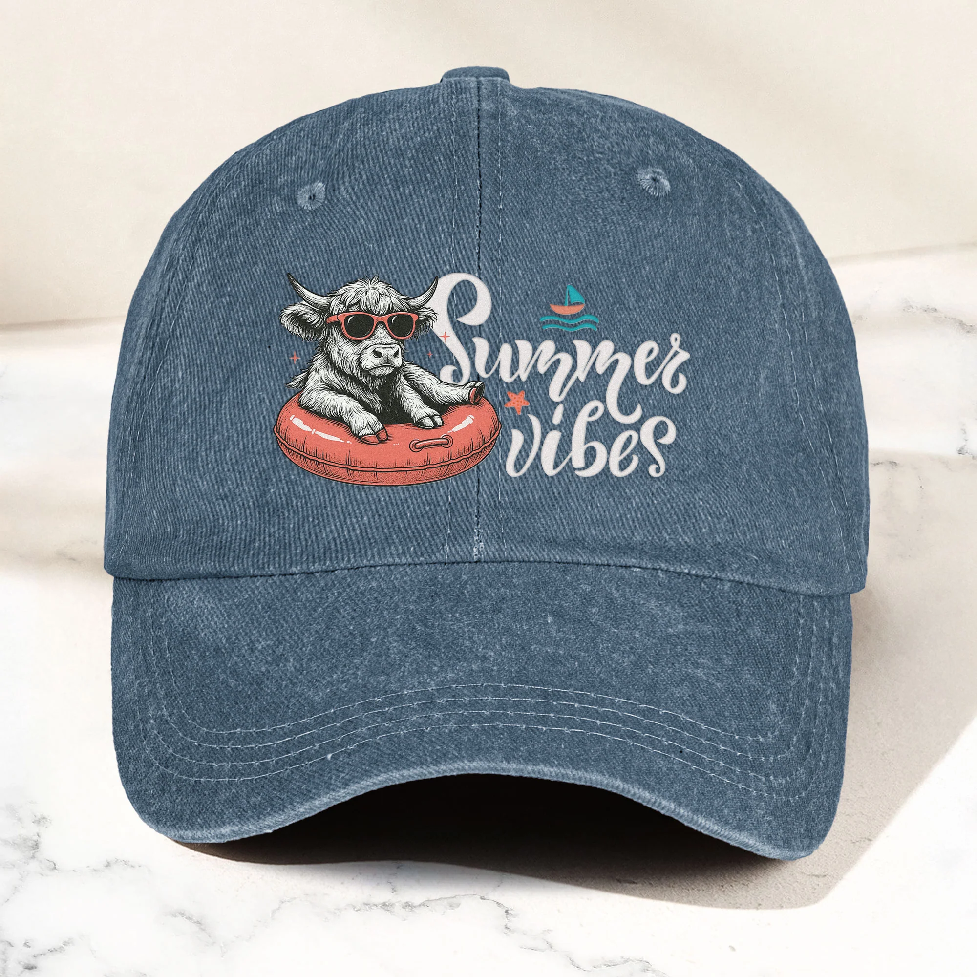 Summer Vibes - Personalized Distressed Denim Cap