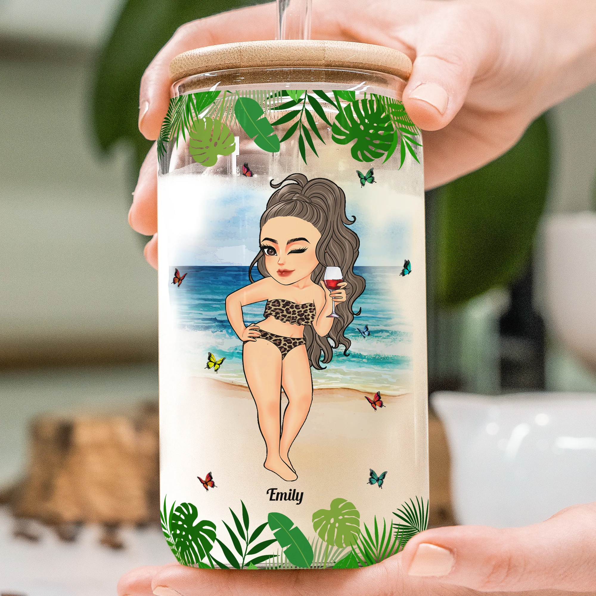 Sun Sand And A Drink In My Hand Summer Friend Trip - Personalized Clear Glass Cup - Image 4