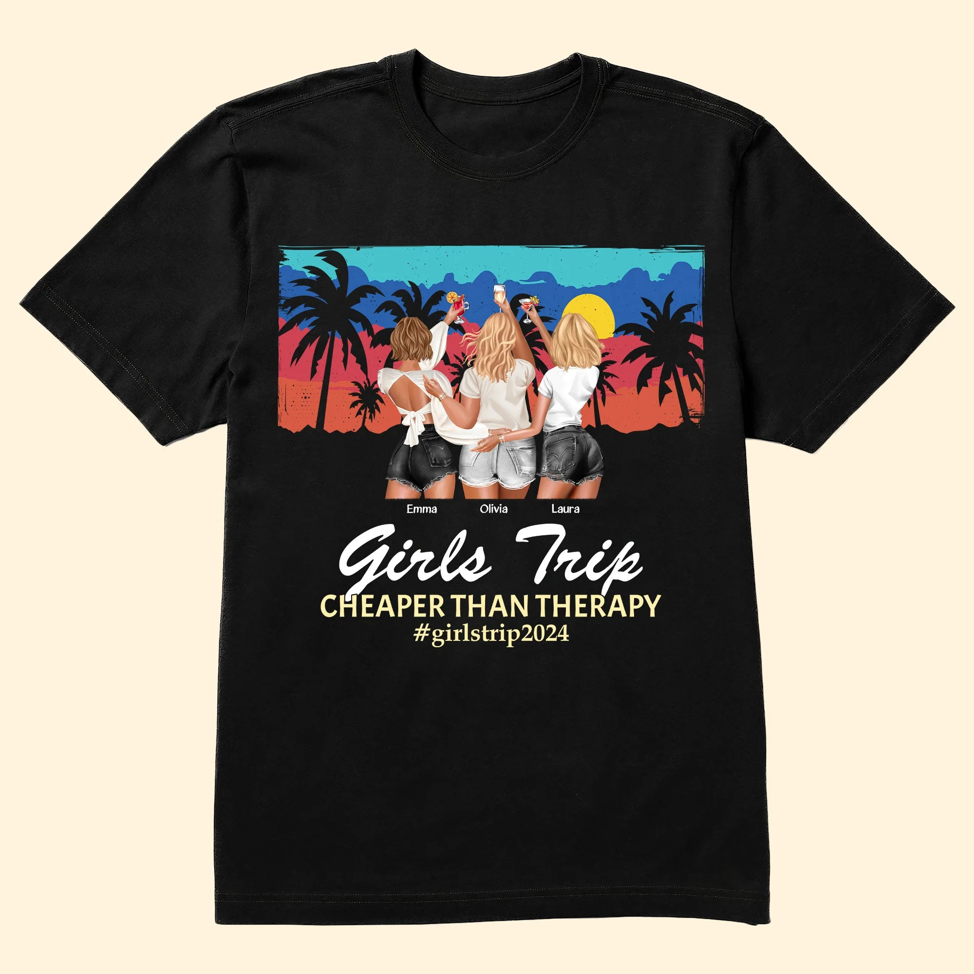 Sunset Retro Girls Trip - Personalized Shirt - Image 3