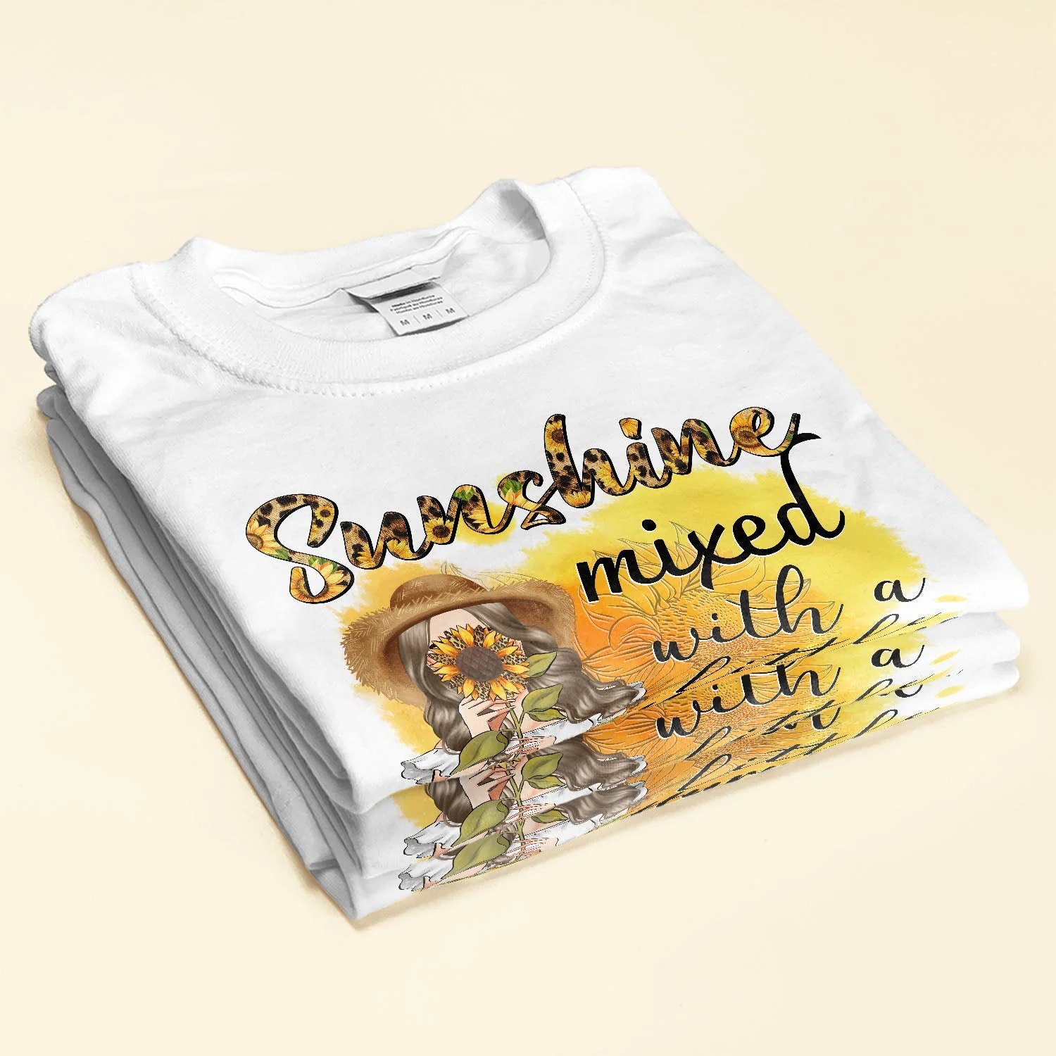 Sunshine Mixed With A Little Hurricane - Personalized shirt - Birthday Gift For Girl, Woman, Hippie, Country Girl - Sunflower Girl - Image 2