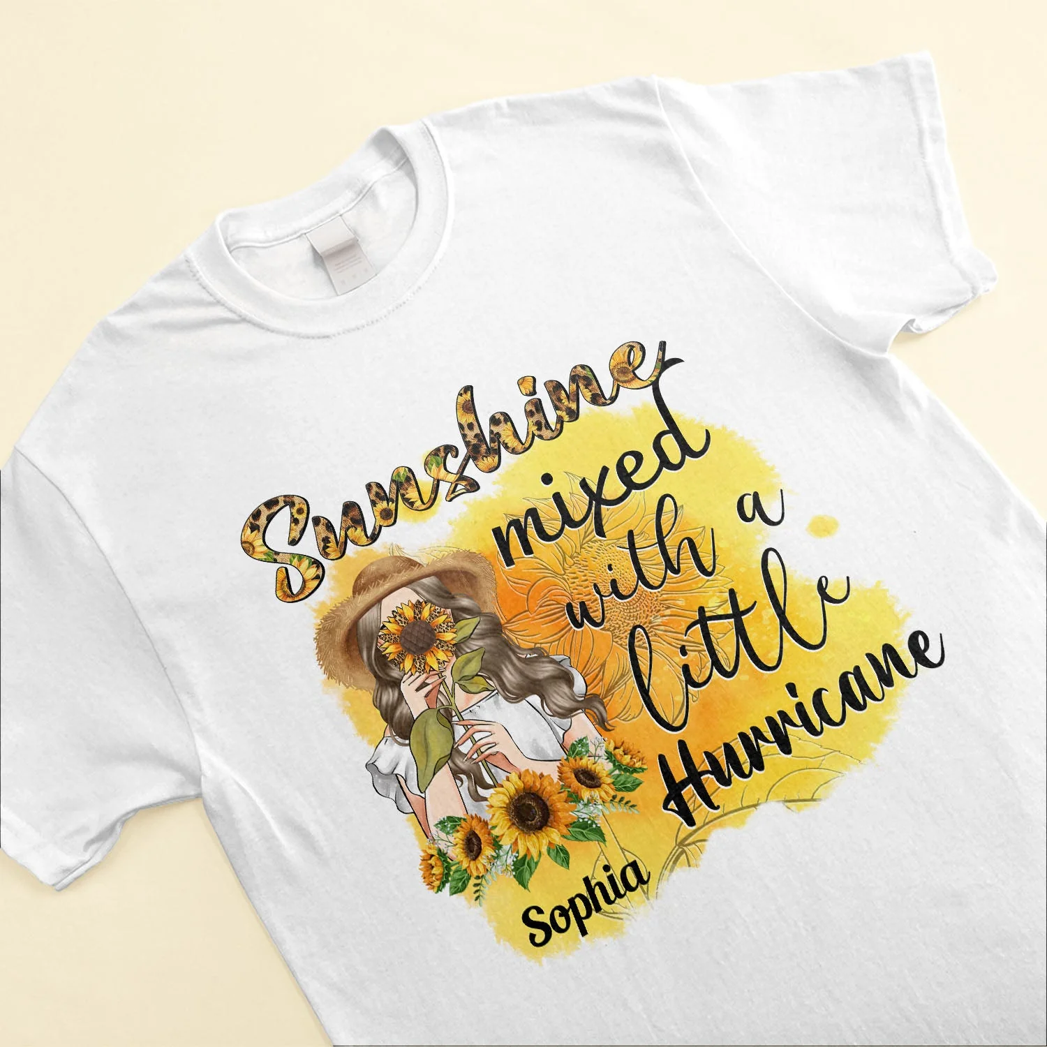 Sunshine Mixed With A Little Hurricane - Personalized shirt - Birthday Gift For Girl, Woman, Hippie, Country Girl - Sunflower Girl - Image 3
