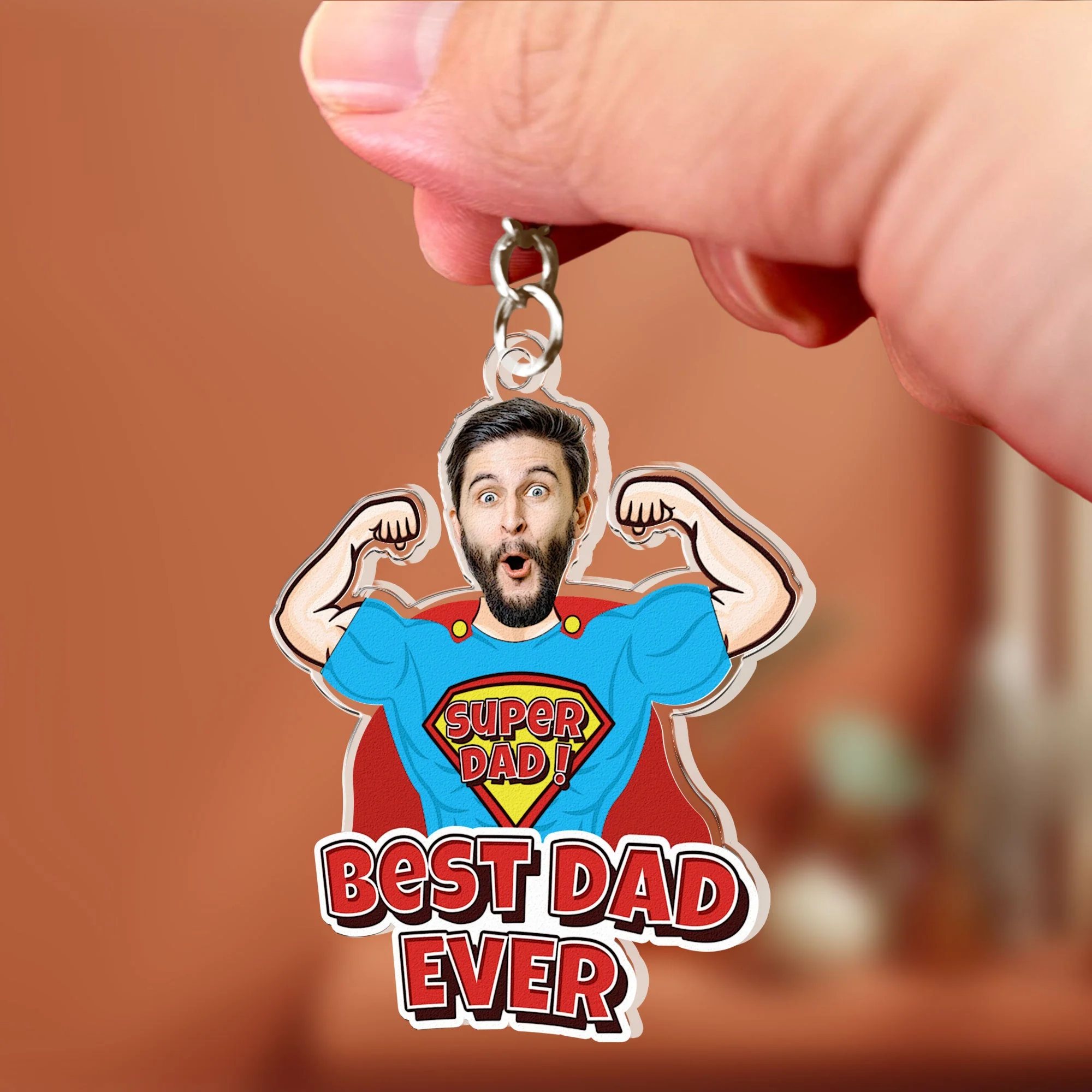 Super Dad For Best Dad Ever - Personalized Acrylic Photo Keychain - Image 2