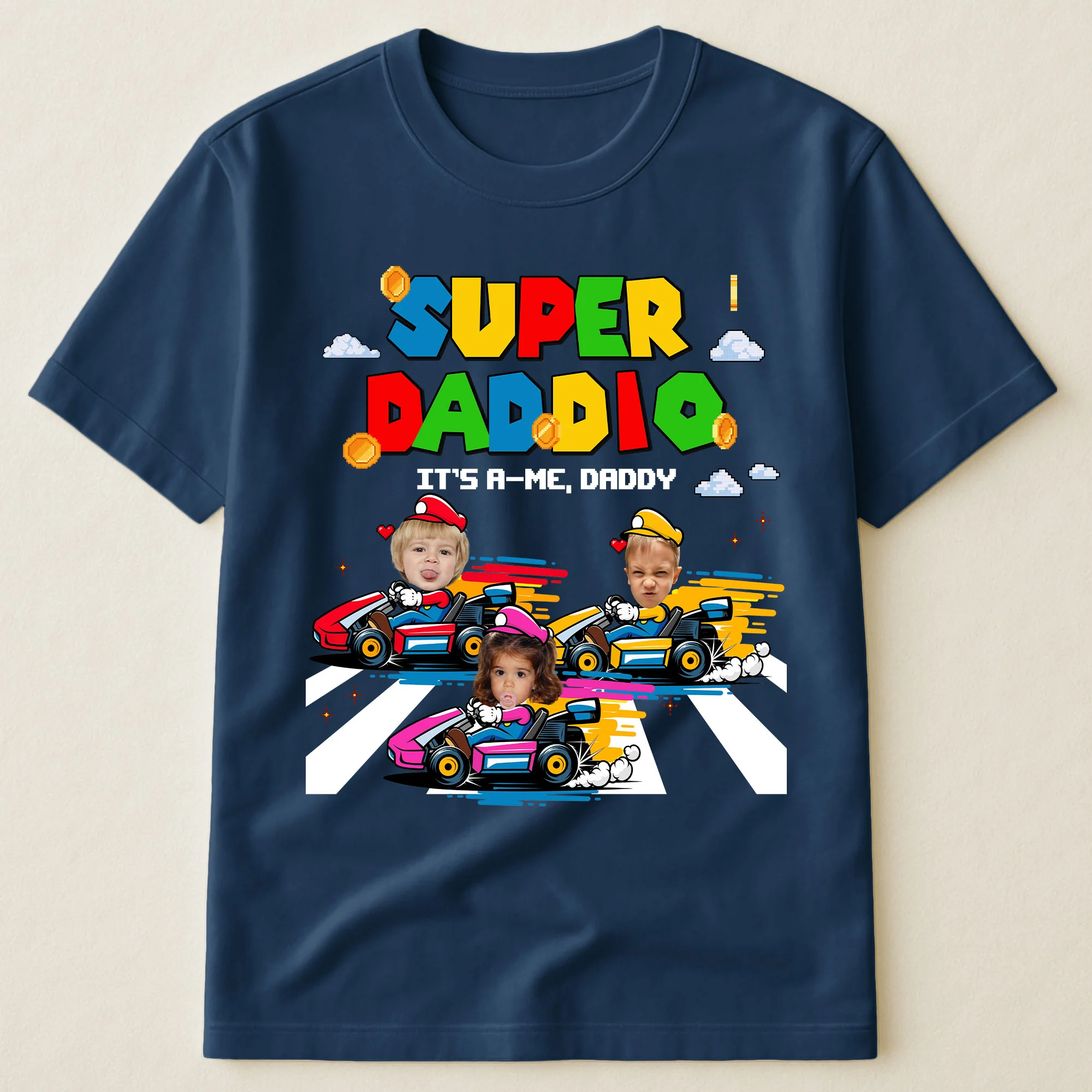 Super Daddio - Gaming Dad Gift With Kids' Faces - Personalized Shirt - Image 5