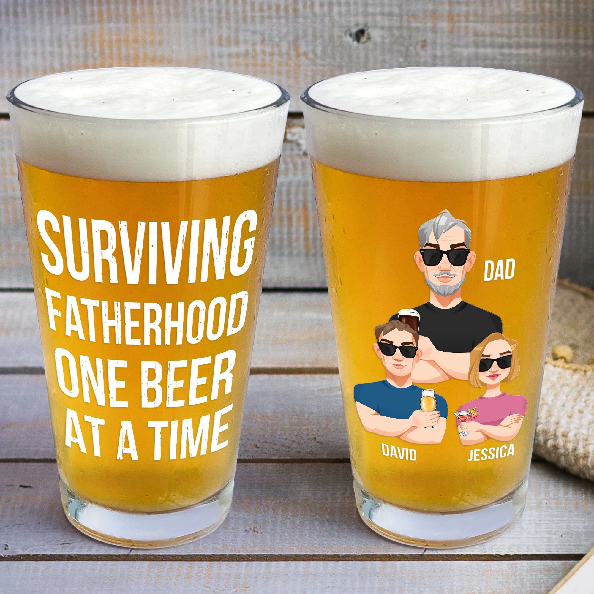 Surviving Fatherhood One Beer At A Time Fun - Personalized Beer Glass - Image 3
