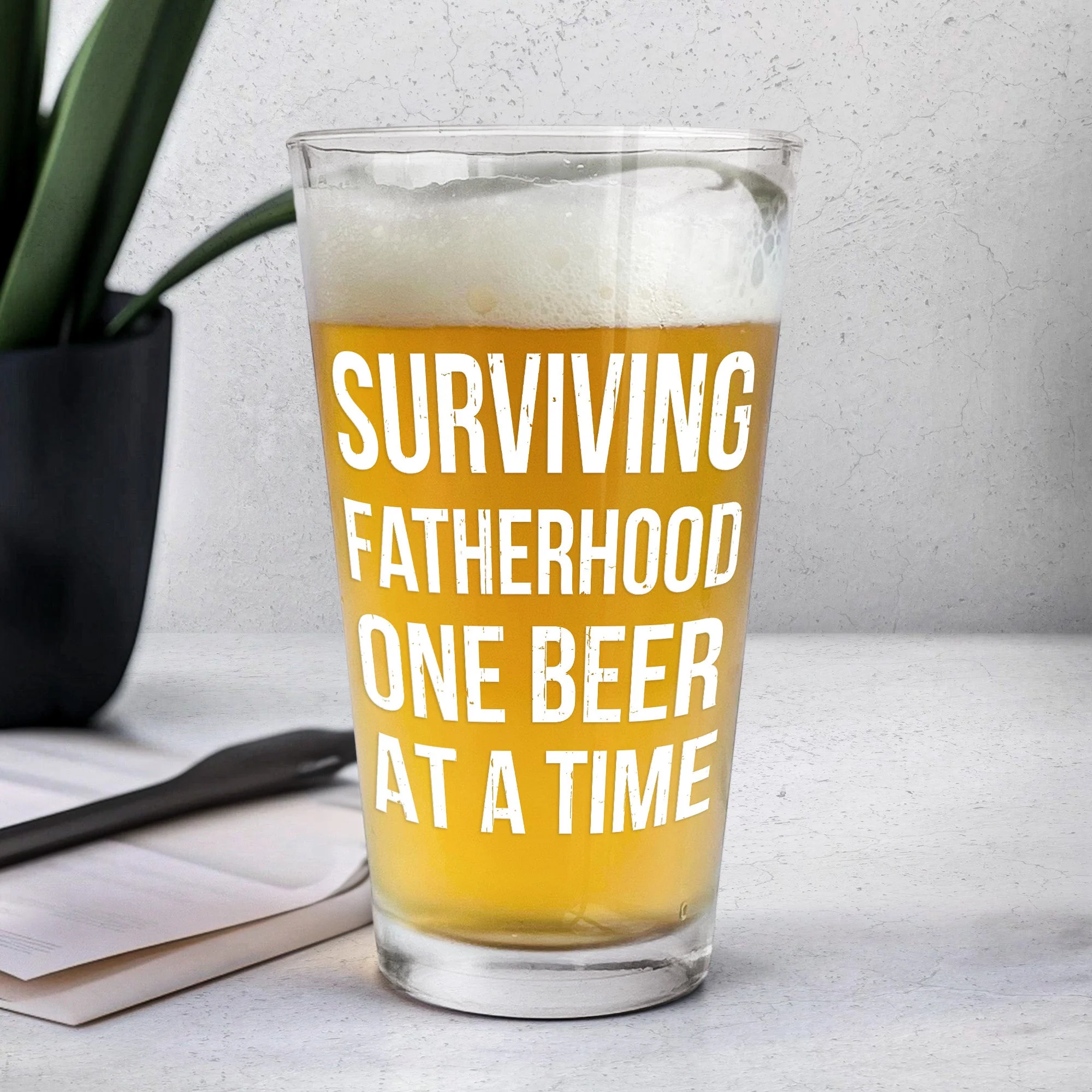 Surviving Fatherhood One Beer At A Time Fun - Personalized Beer Glass - Image 4