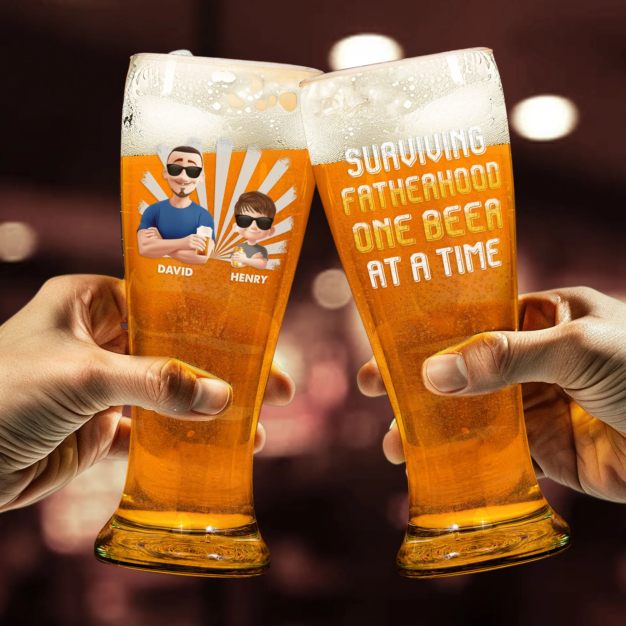 Surviving Fatherhood - Personalized Pilsner Glass - Image 4
