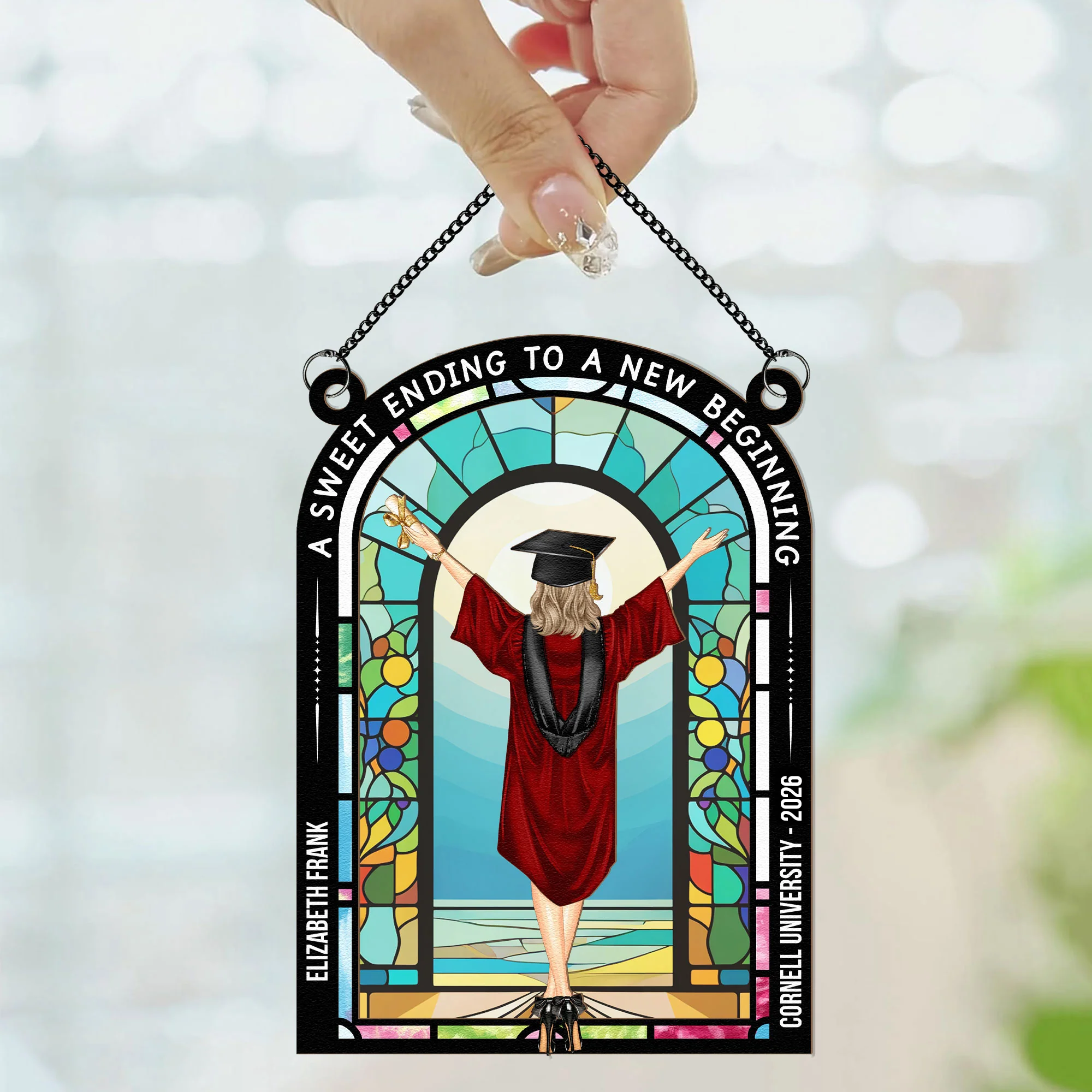 Sweet Ending To New Beginning - Personalized Window Hanging Suncatcher Ornament - Image 2