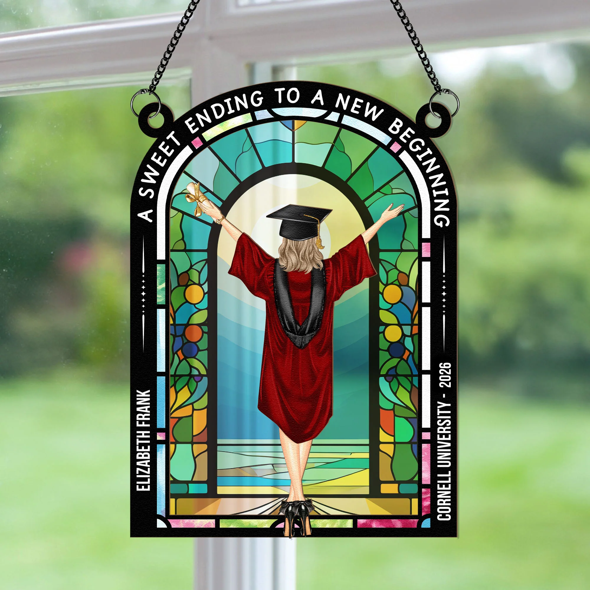 Sweet Ending To New Beginning - Personalized Window Hanging Suncatcher Ornament - Image 3