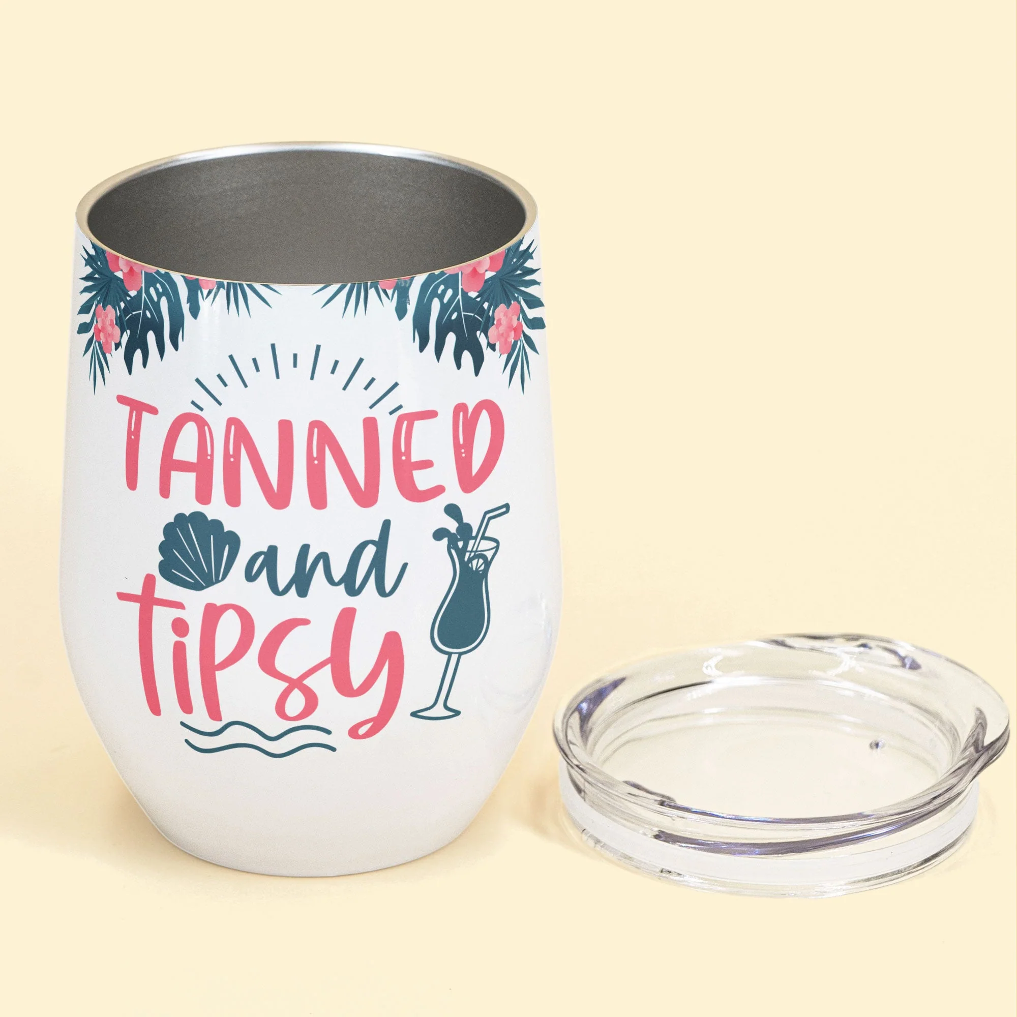 Tanned And Tipsy New Version - Personalized Wine Tumbler - Birthday, Funny, Summer Gift For Her, Girl, Woman, Beach Lovers - Image 3