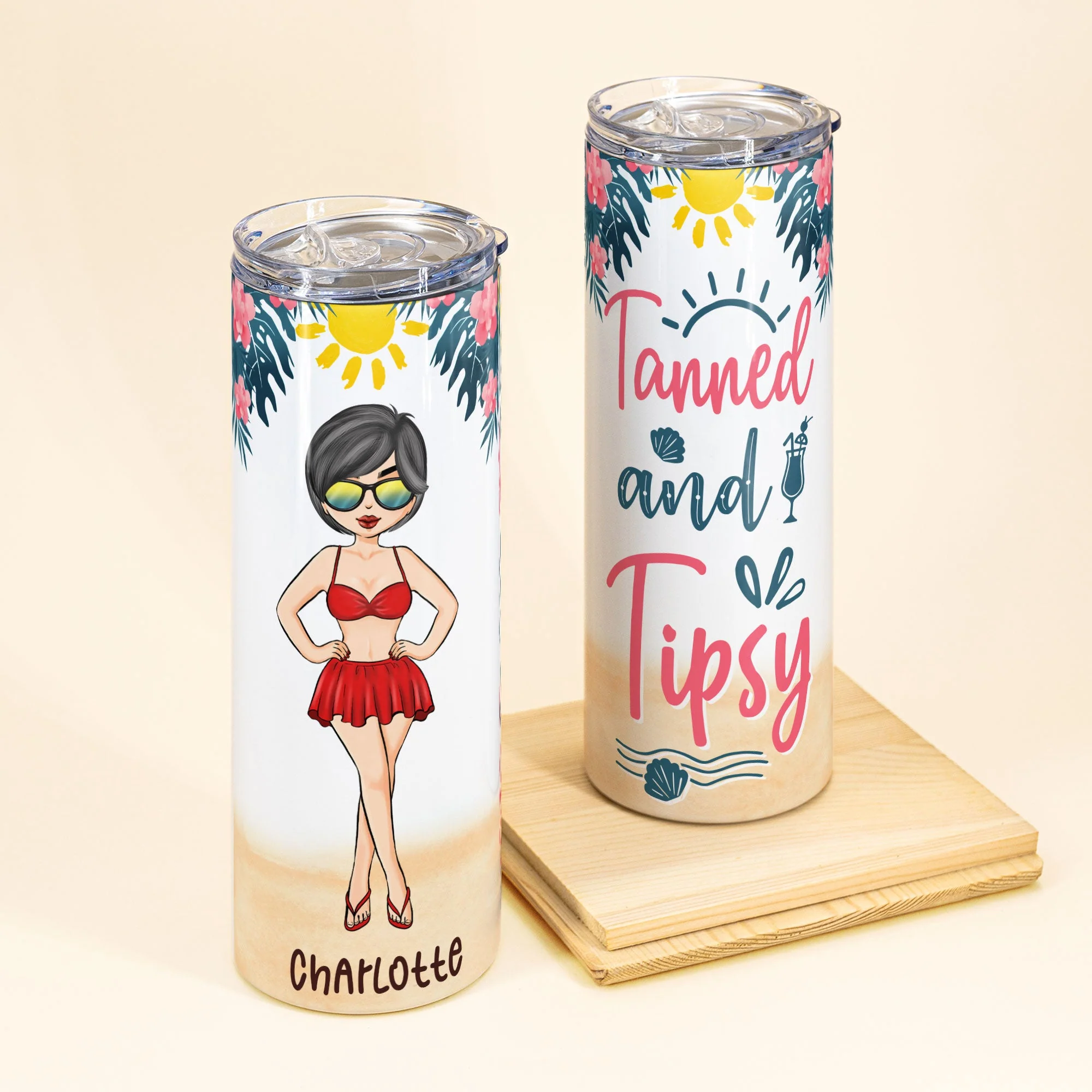 Tanned And Tipsy - Personalized Skinny Tumbler - Summer Gift For Friends, Daughter, Mom, Wife, Girls - Image 3