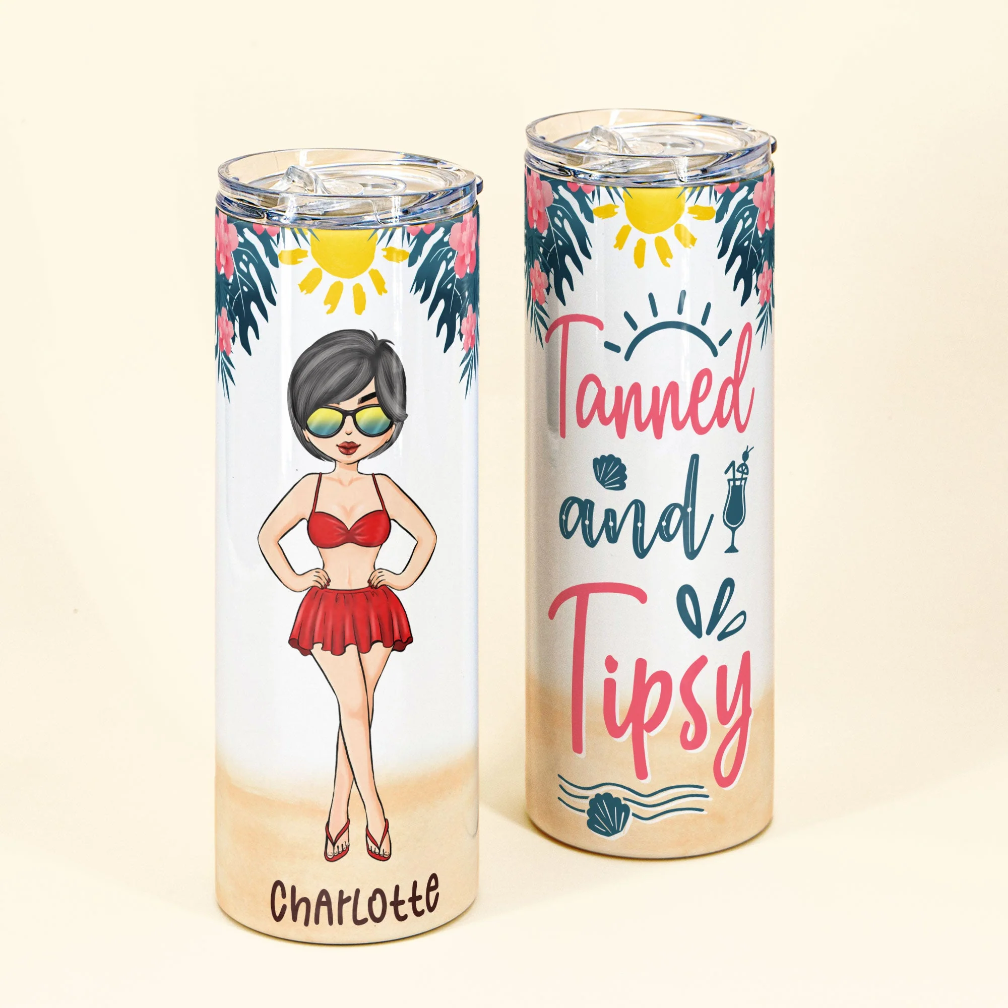 Tanned And Tipsy - Personalized Skinny Tumbler - Summer Gift For Friends, Daughter, Mom, Wife, Girls - Image 4