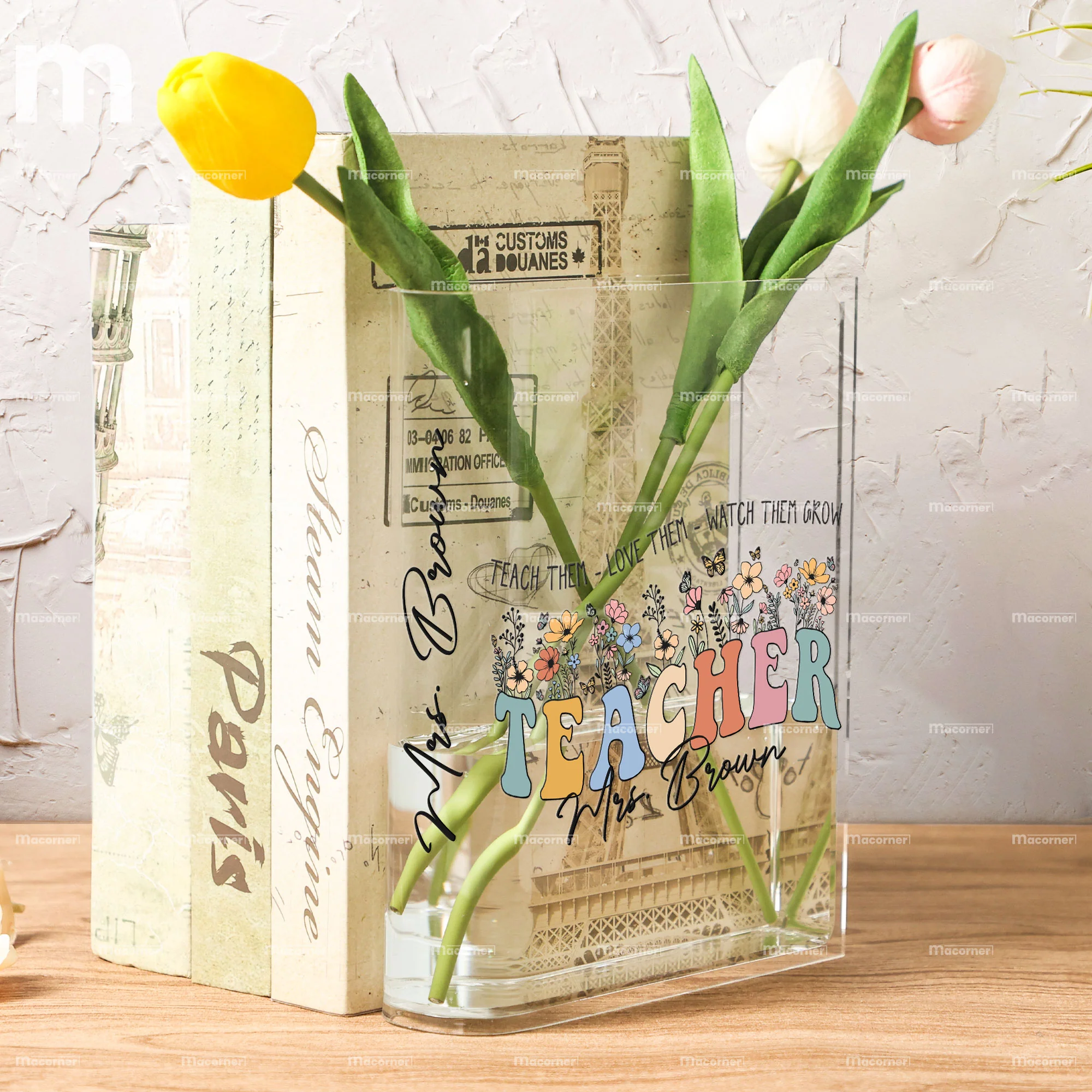 Teach Love Watch Them Grow Teacher Book Vase - Personalized Acrylic Book Vase - Image 6