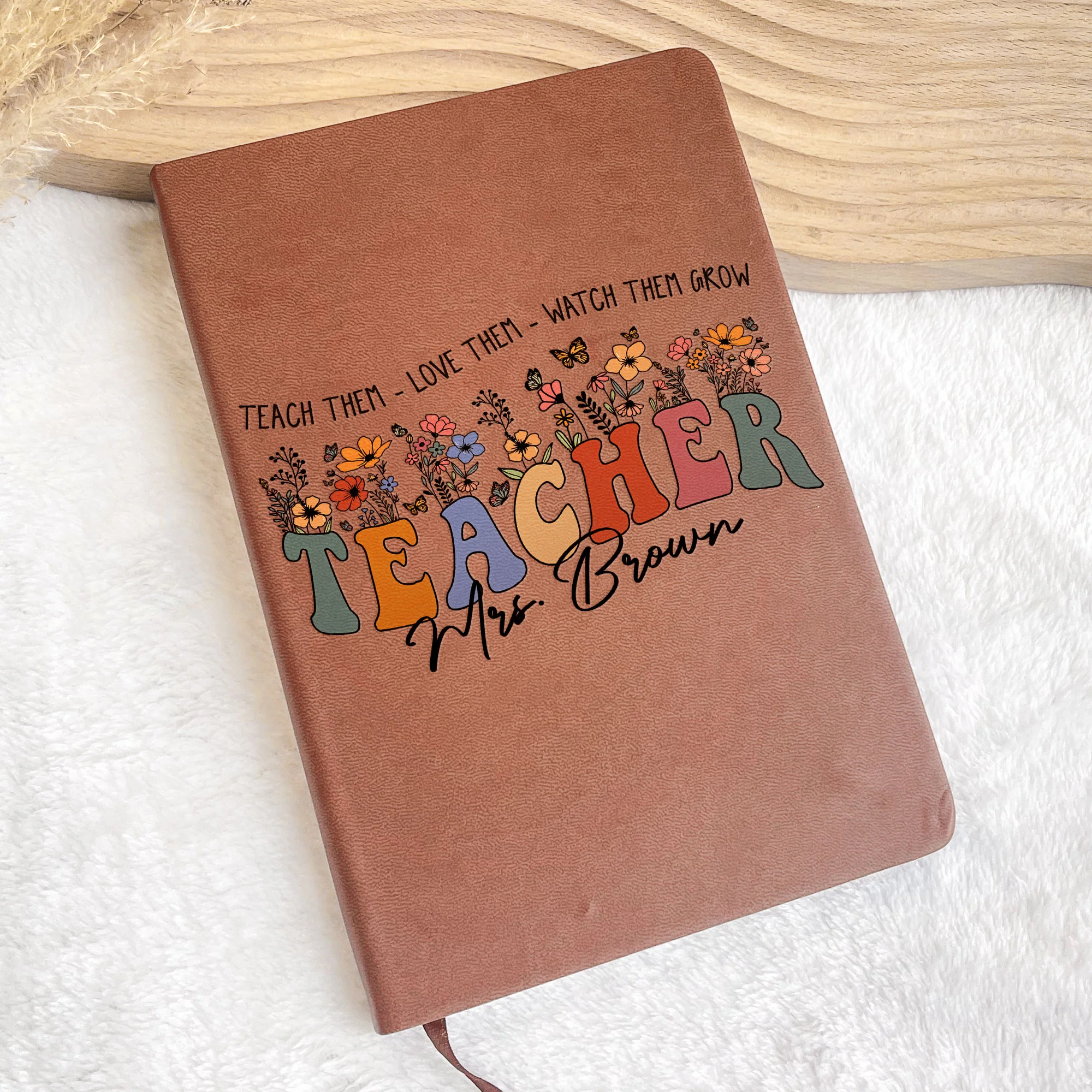Teach Love Watch Them Grow Teacher Leather Journal - Personalized Leather Journal - Image 3
