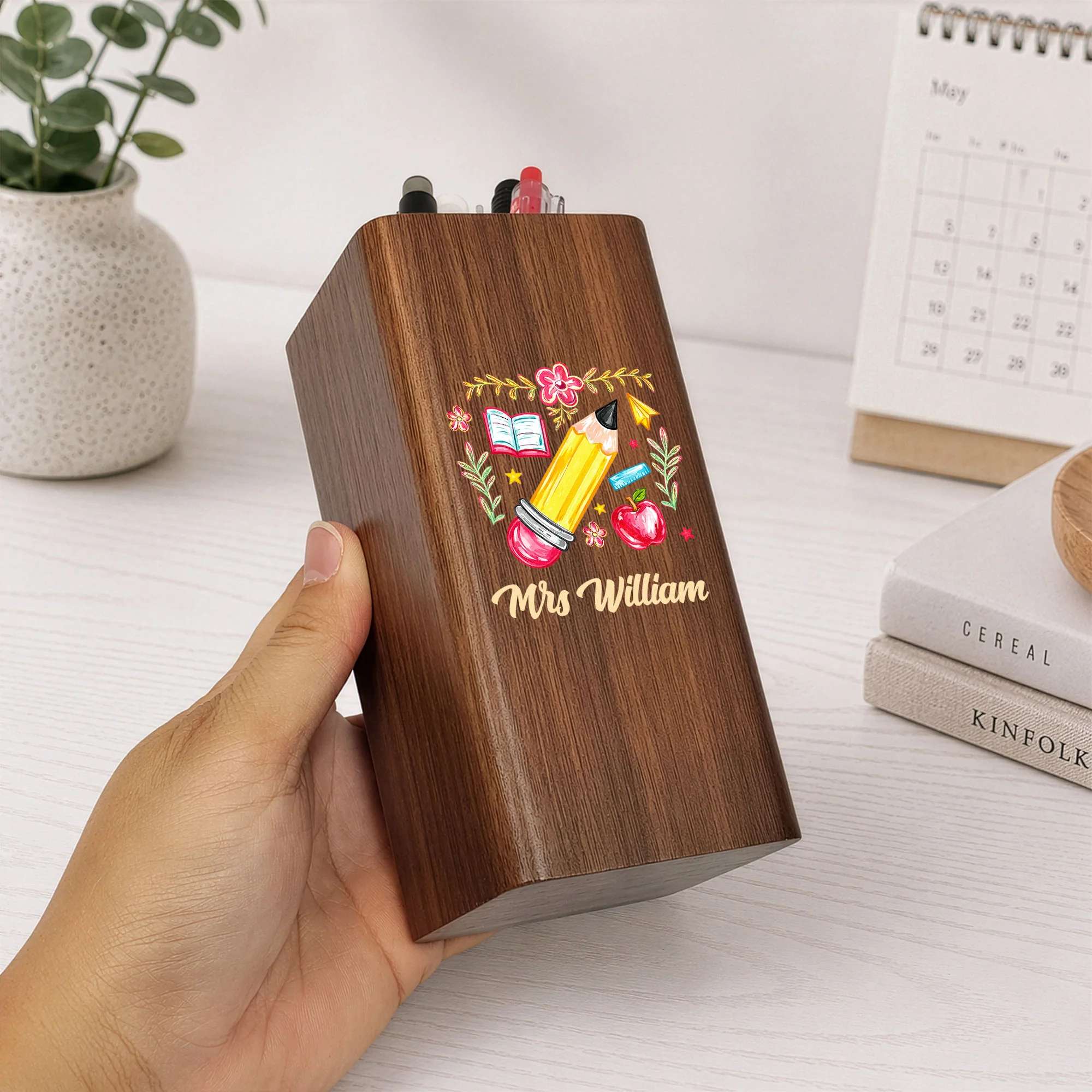 Teacher Appreciation Gift - Personalized Pen Holder With Clock - Image 3