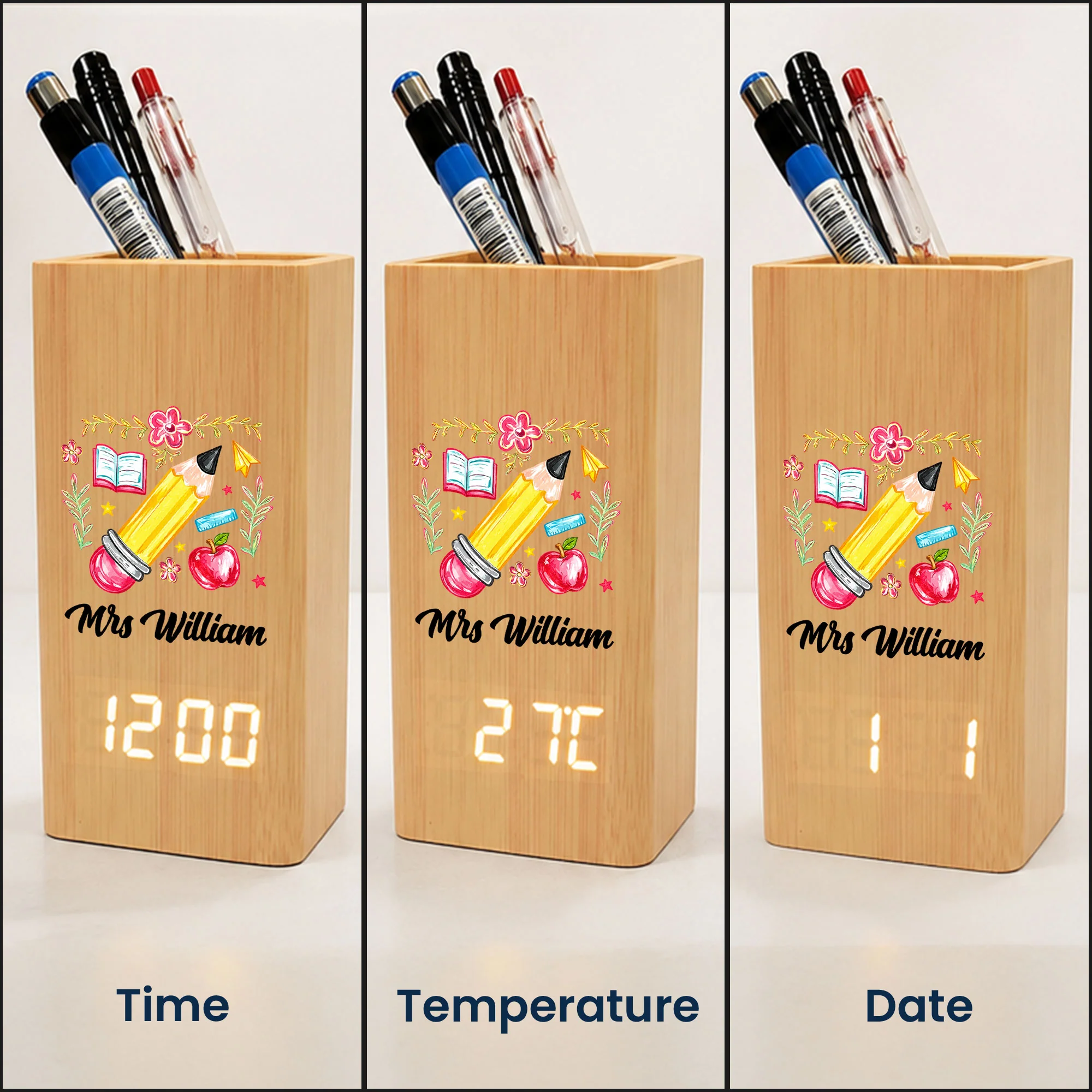 Teacher Appreciation Gift - Personalized Pen Holder With Clock - Image 4