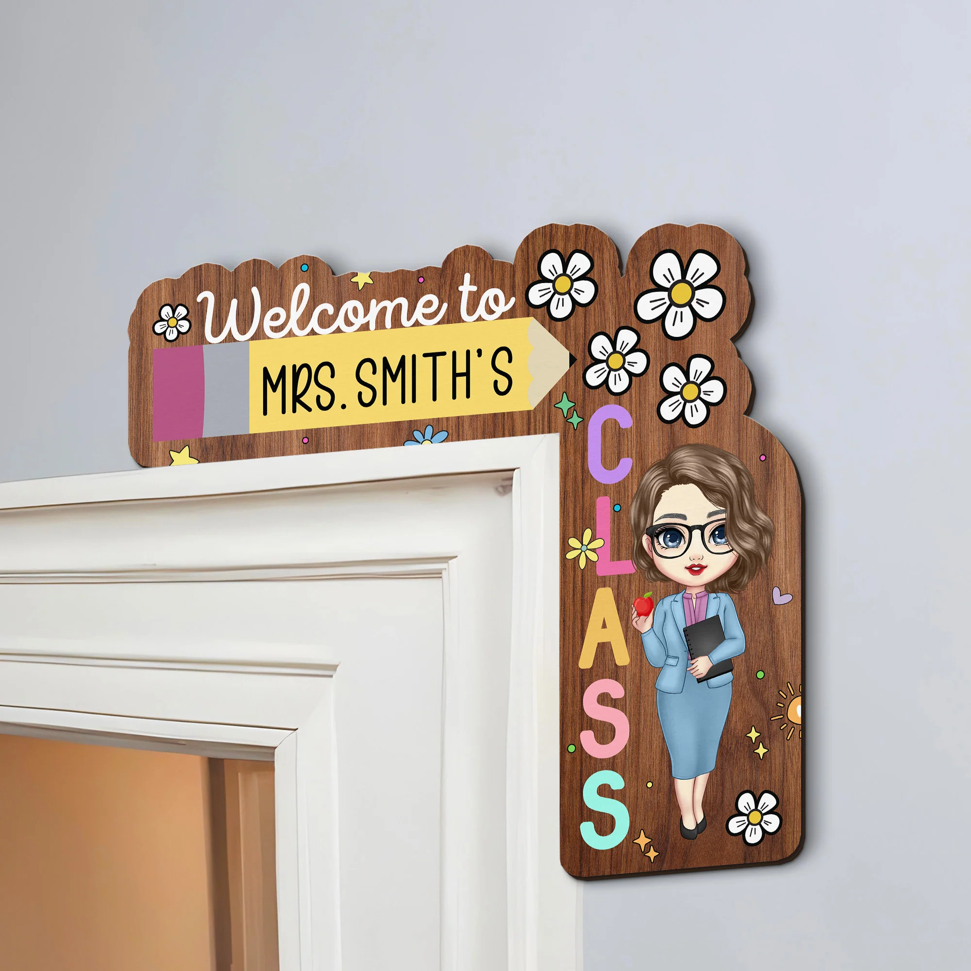 Teacher Back To School Classroom Decoration - Personalized Door Corner Wood Sign - Image 2