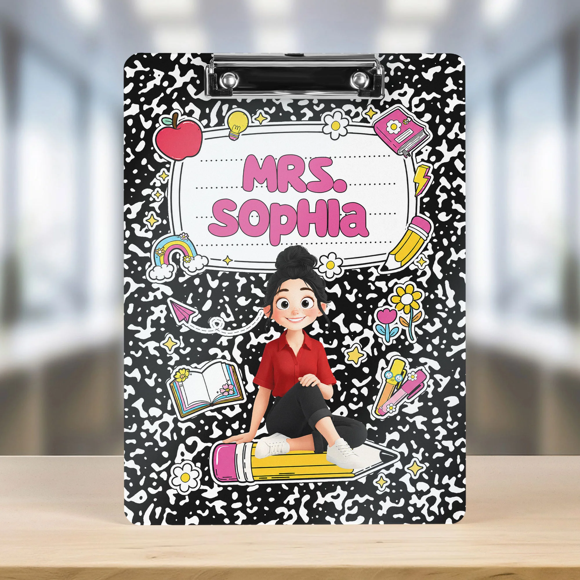 Teacher Cartoon Composition Book - Personalized Clipboard - Image 2