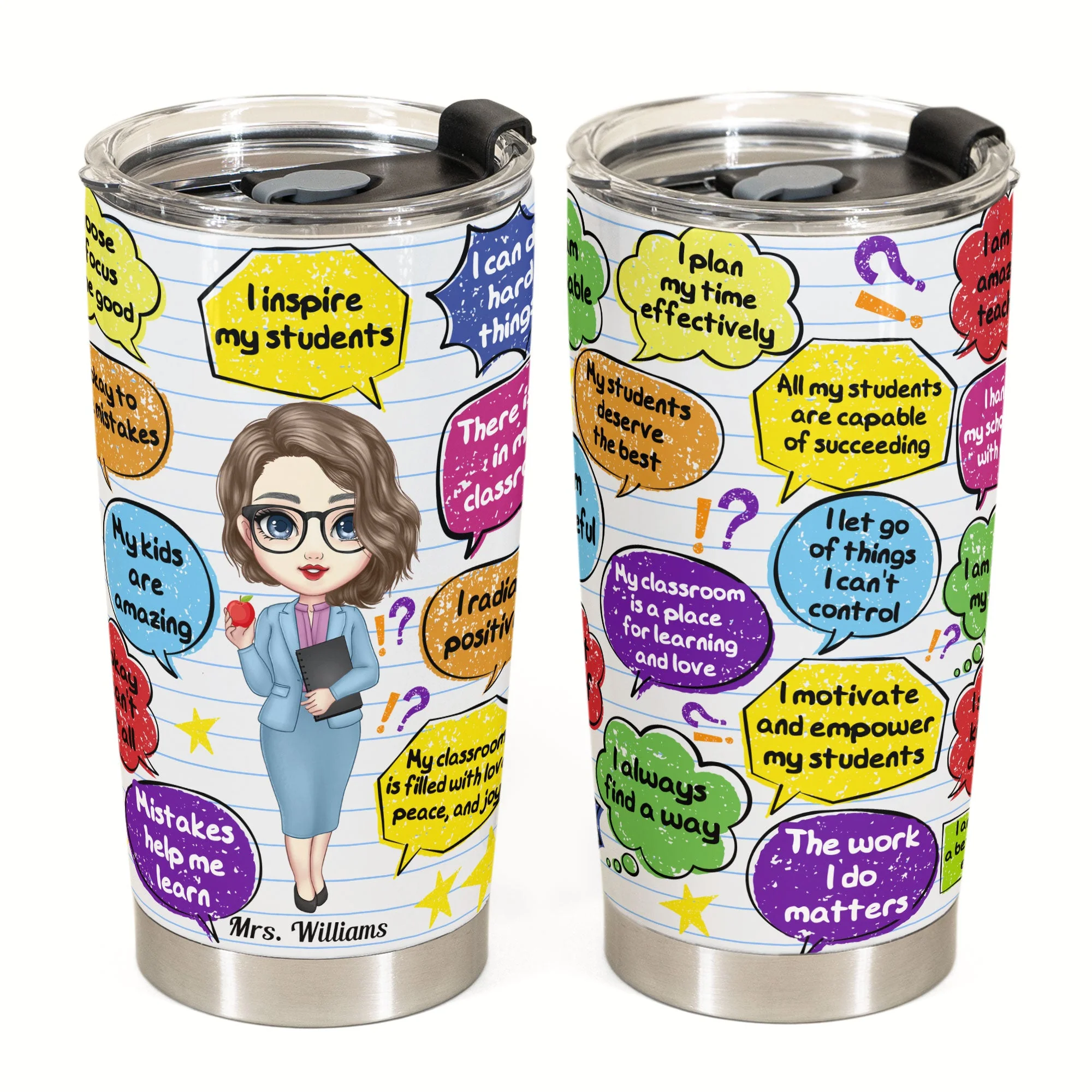 Teacher Daily Affirmations - Personalized Tumbler Cup - Birthday, Back To School Gift For Teachers, Colleagues, New Teacher Gift - Image 2