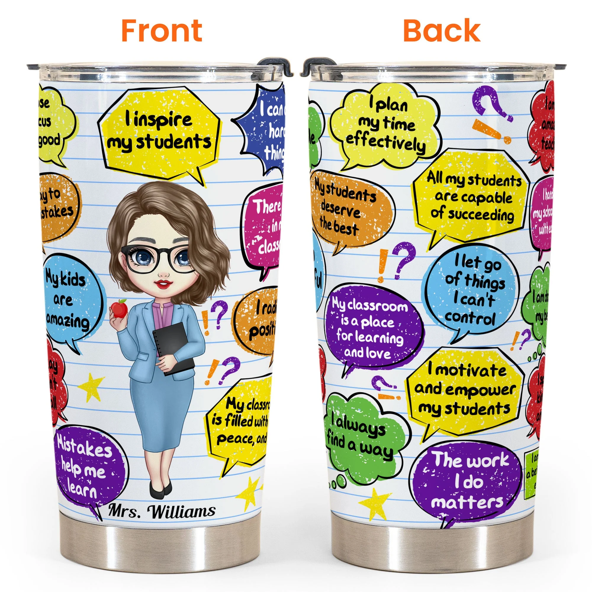 Teacher Daily Affirmations - Personalized Tumbler Cup - Birthday, Back To School Gift For Teachers, Colleagues, New Teacher Gift - Image 4