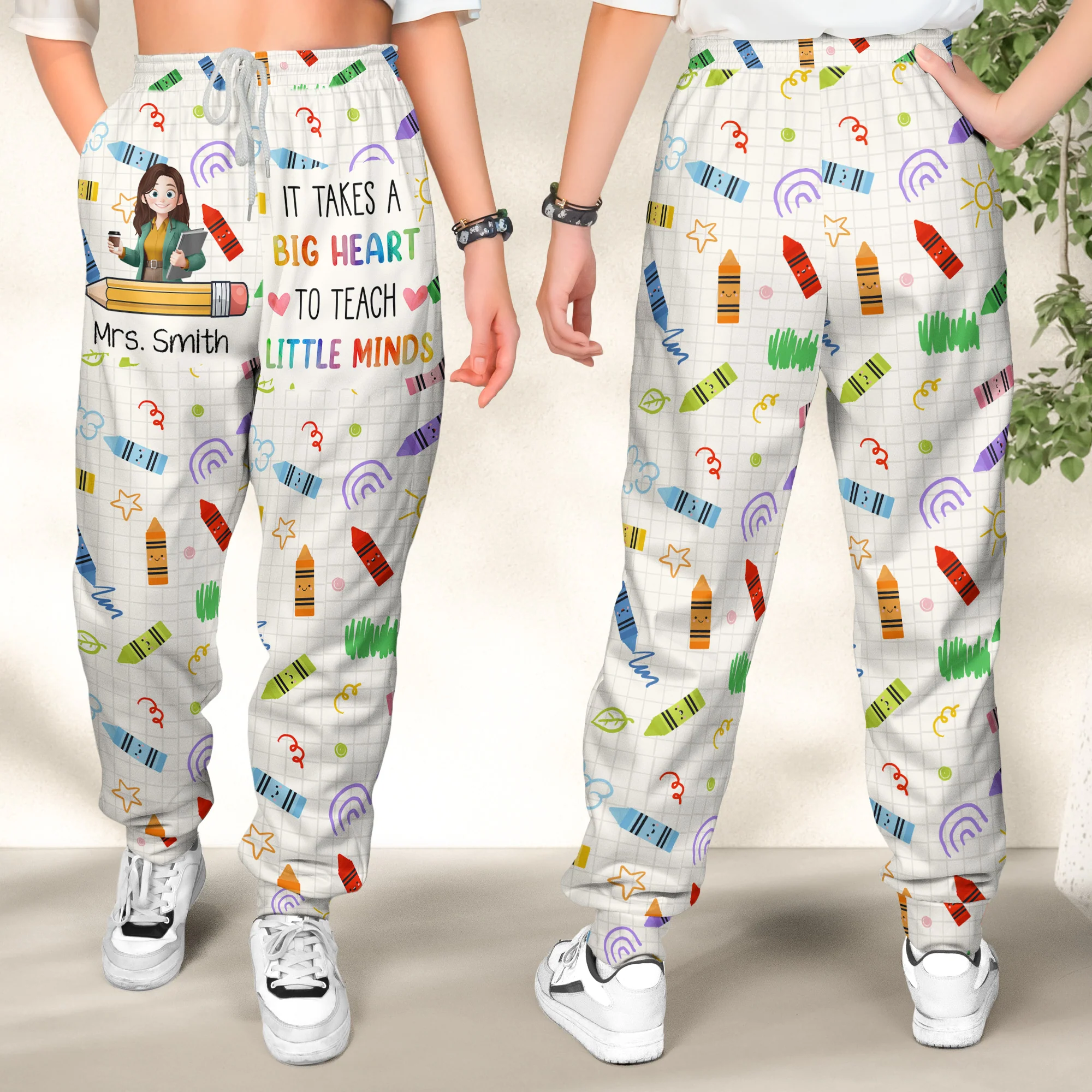 Teacher Gift It Takes A Big Heart To Teach Little Minds - Personalized Sweatpants - Image 2