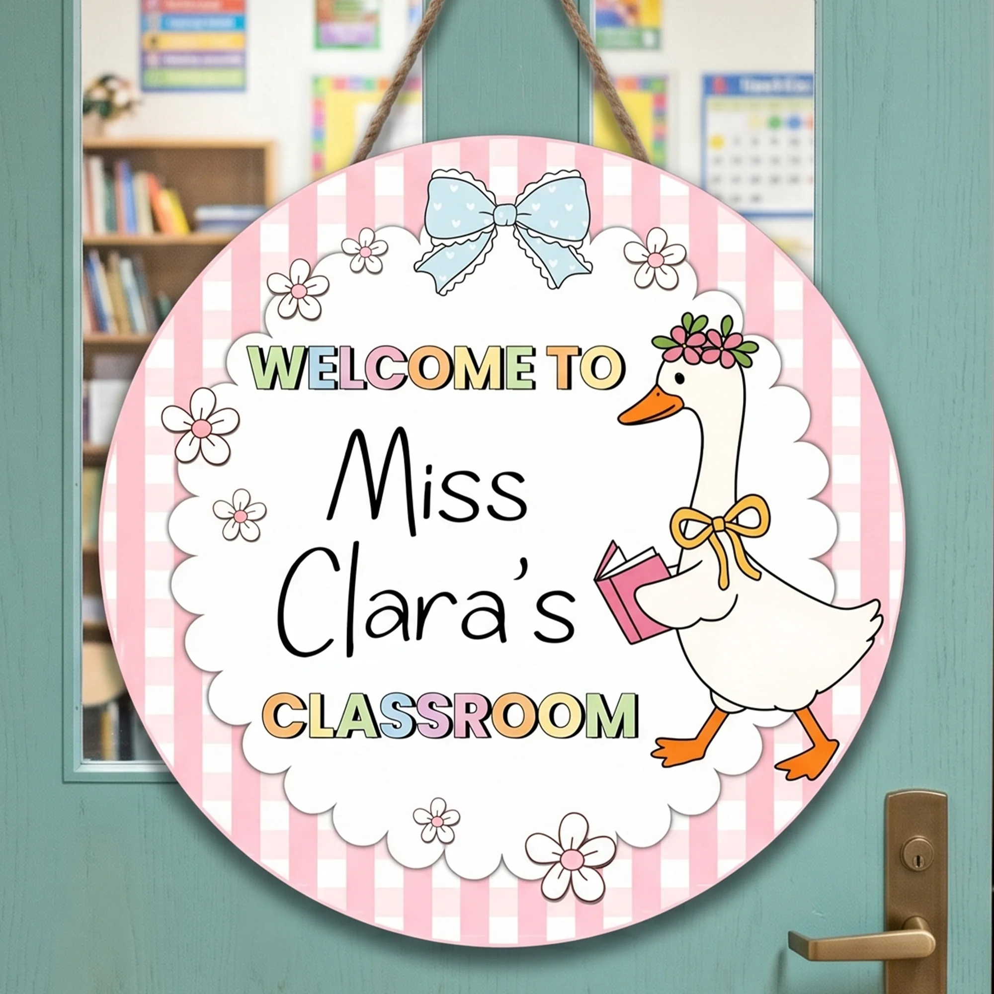 Teacher Goose Classroom Welcome - Personalized Wood Sign