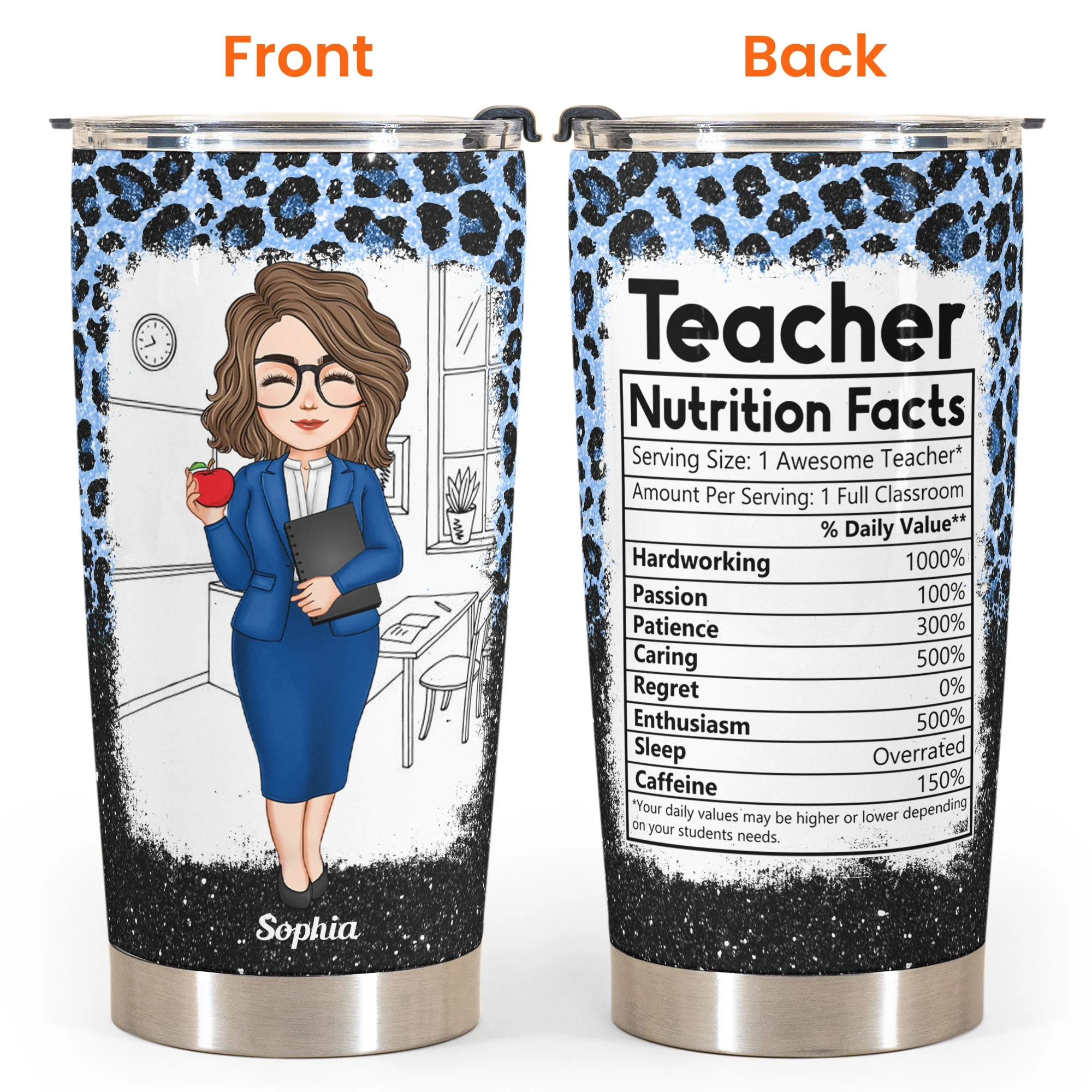 Teacher Nutrition Facts Leopard Version - Personalized Tumbler Cup - Image 4
