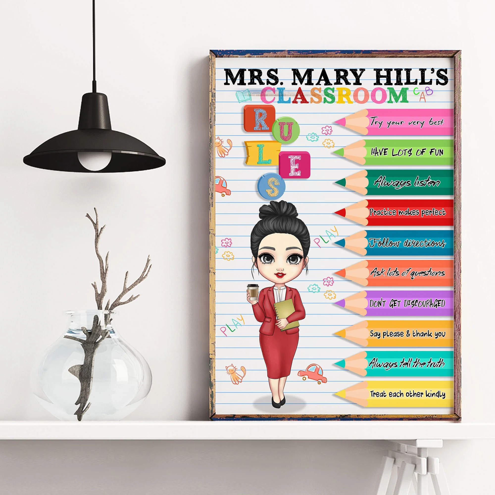 Teacher's Classroom Rules - Personalized Poster/Wrapped Canvas - Back To School, Classroom Decor Gift For Teacher, 1st Day Of School, New Teacher Gift - Image 2