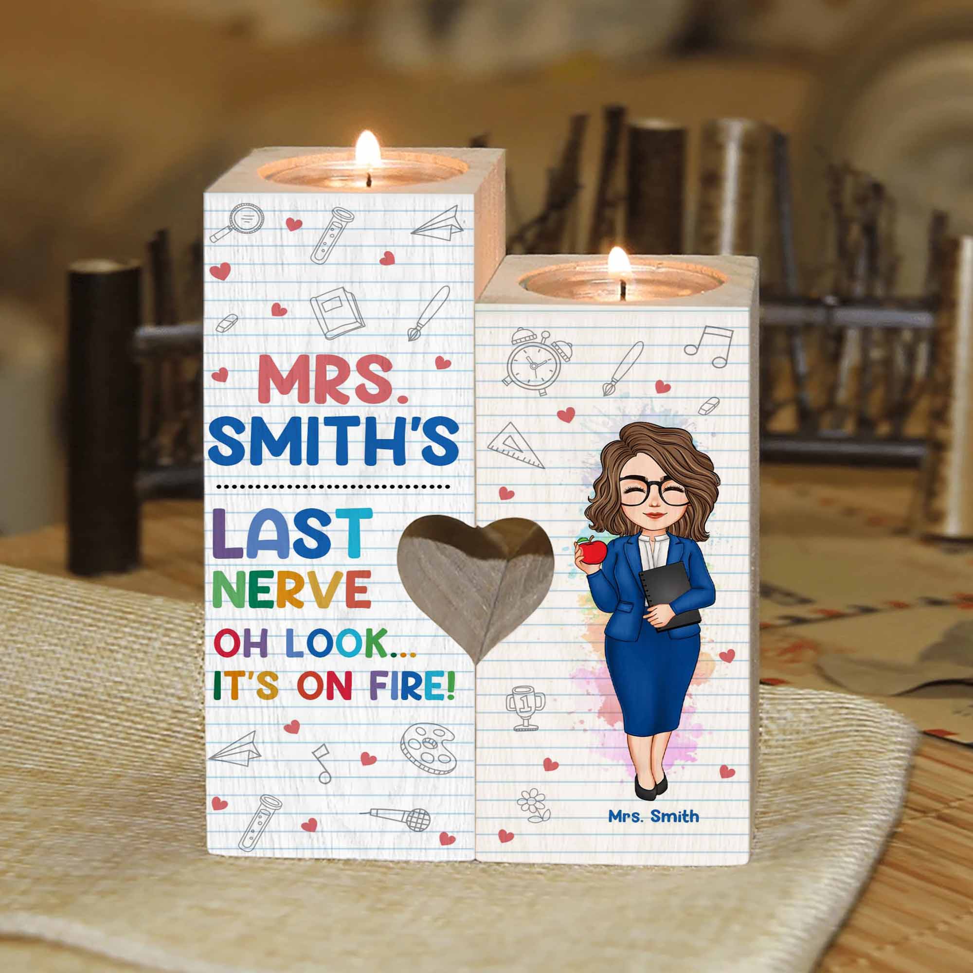 Teacher's Last Nerve - Personalized Wood Candle Holder - Back To School, Teacher's Day Gift For Teacher, Coworker - Image 6