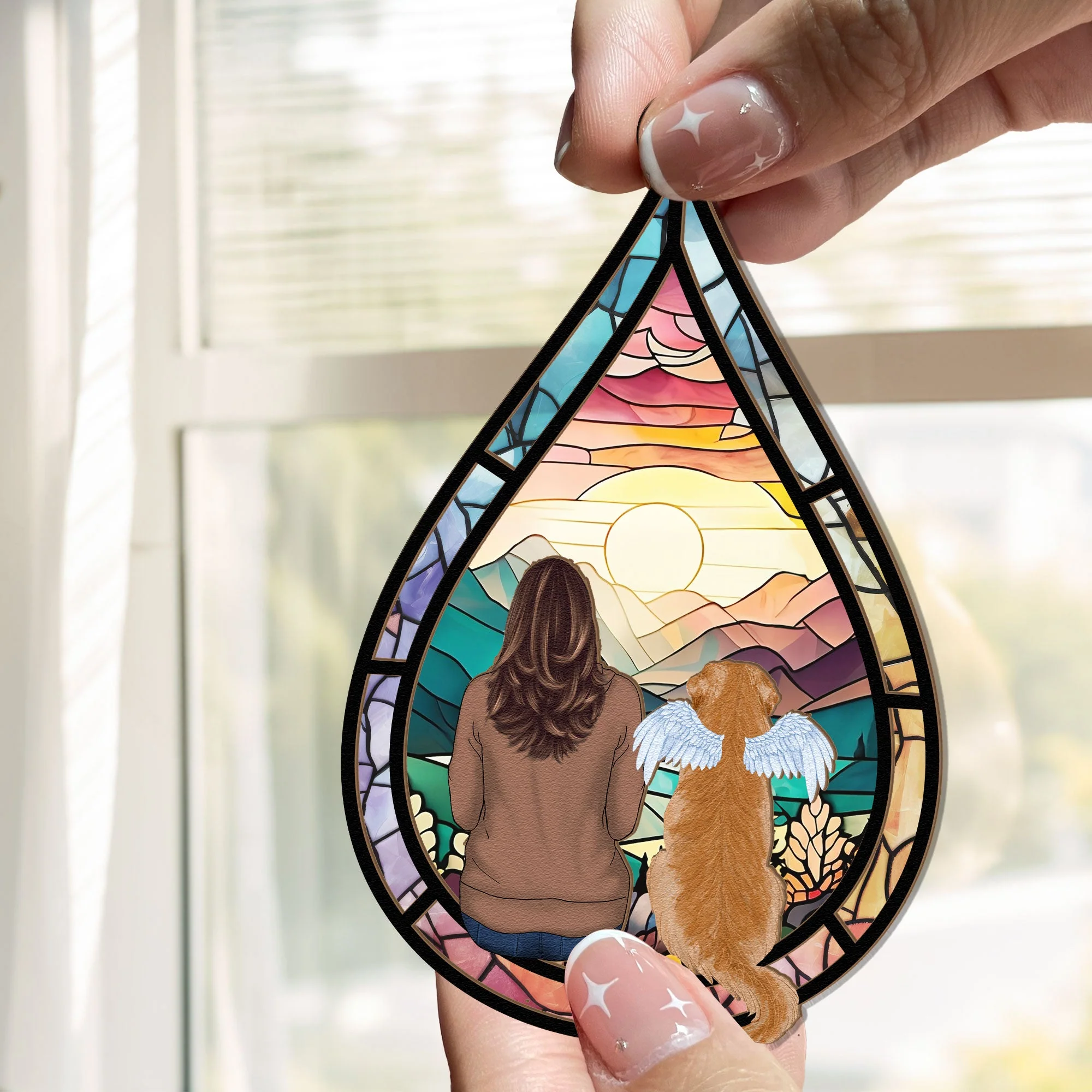 Teardrop Pet Memorial Gift - Personalized Window Hanging Suncatcher Ornament - Image 3