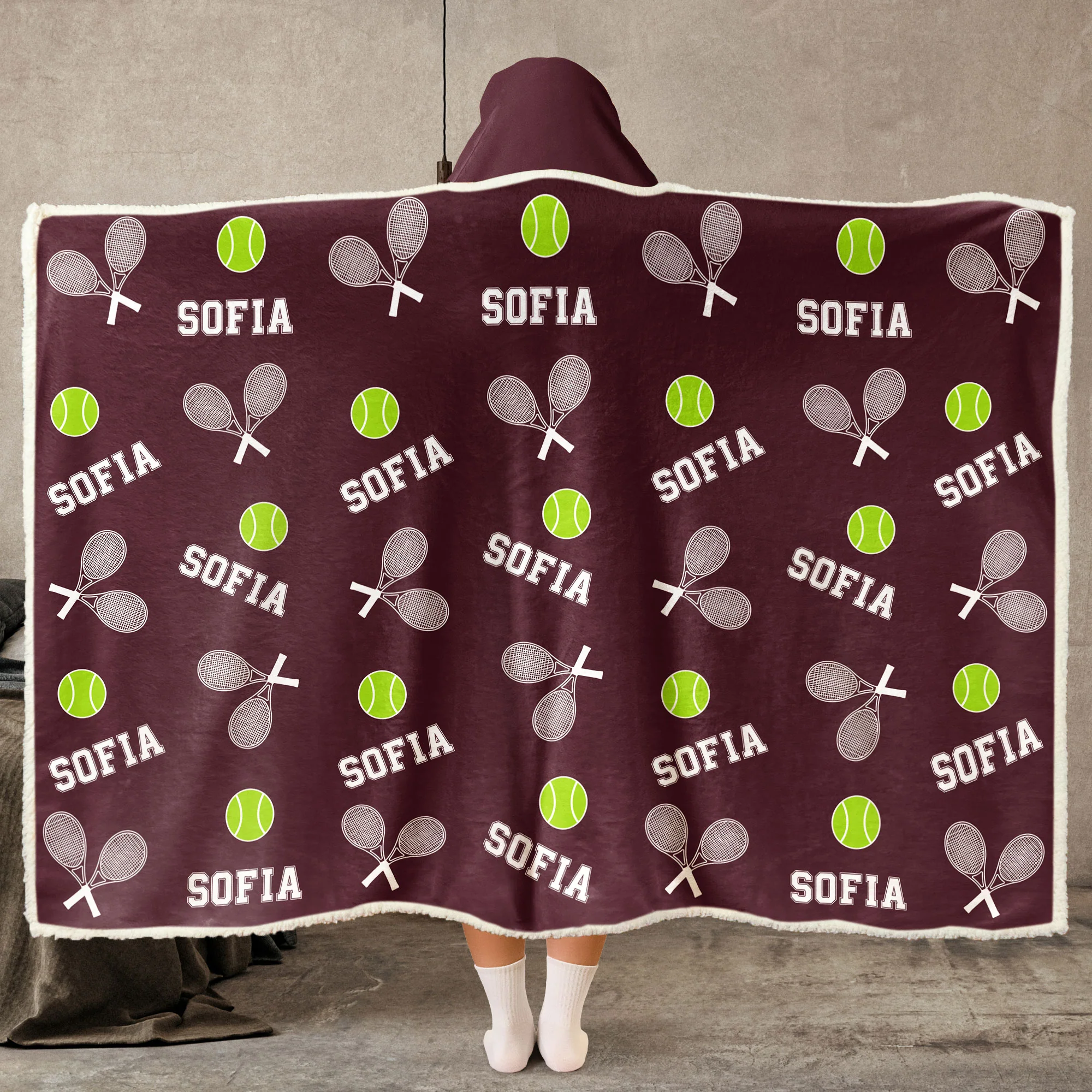 Tennis Custom Name - Personalized Wearable Blanket Hoodie - Image 2