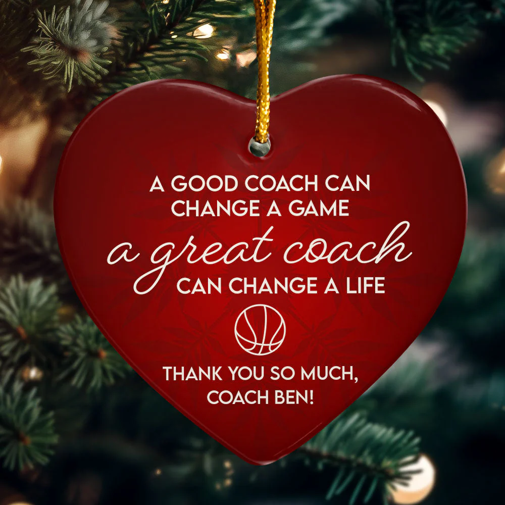 Thank You, Basketball Coach - Personalized Heart Shaped Ceramic Ornament - Image 3
