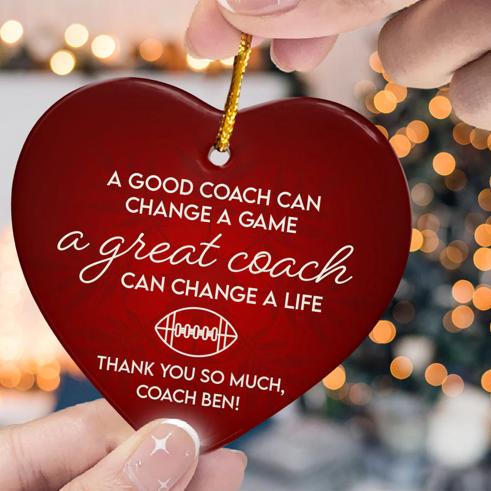 Thank You, Football Coach - Personalized Heart Shaped Ceramic Ornament - Image 2