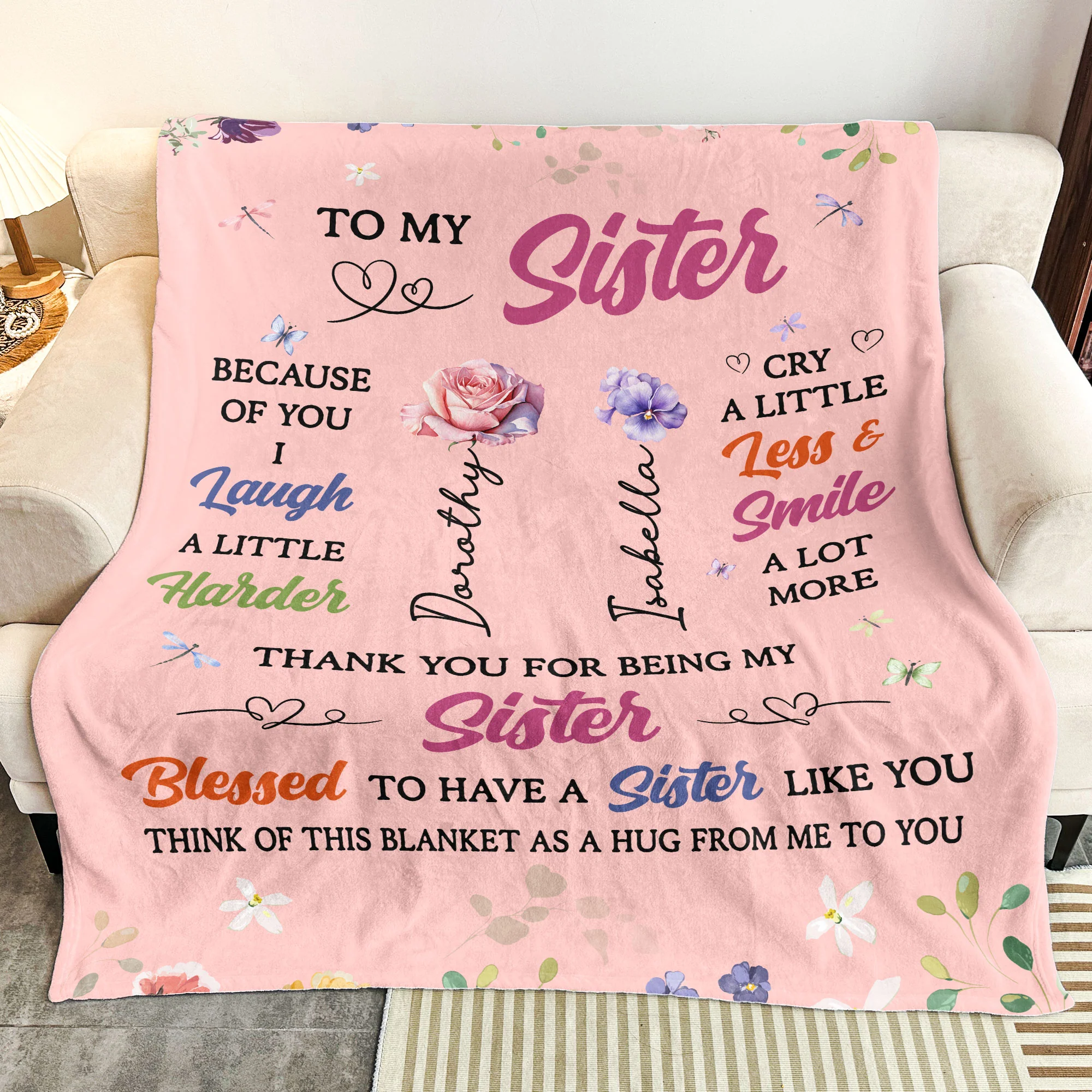 Thank You For Being My Sister, Friend, For Her, Birth Flower - Personalized Blanket - Image 3
