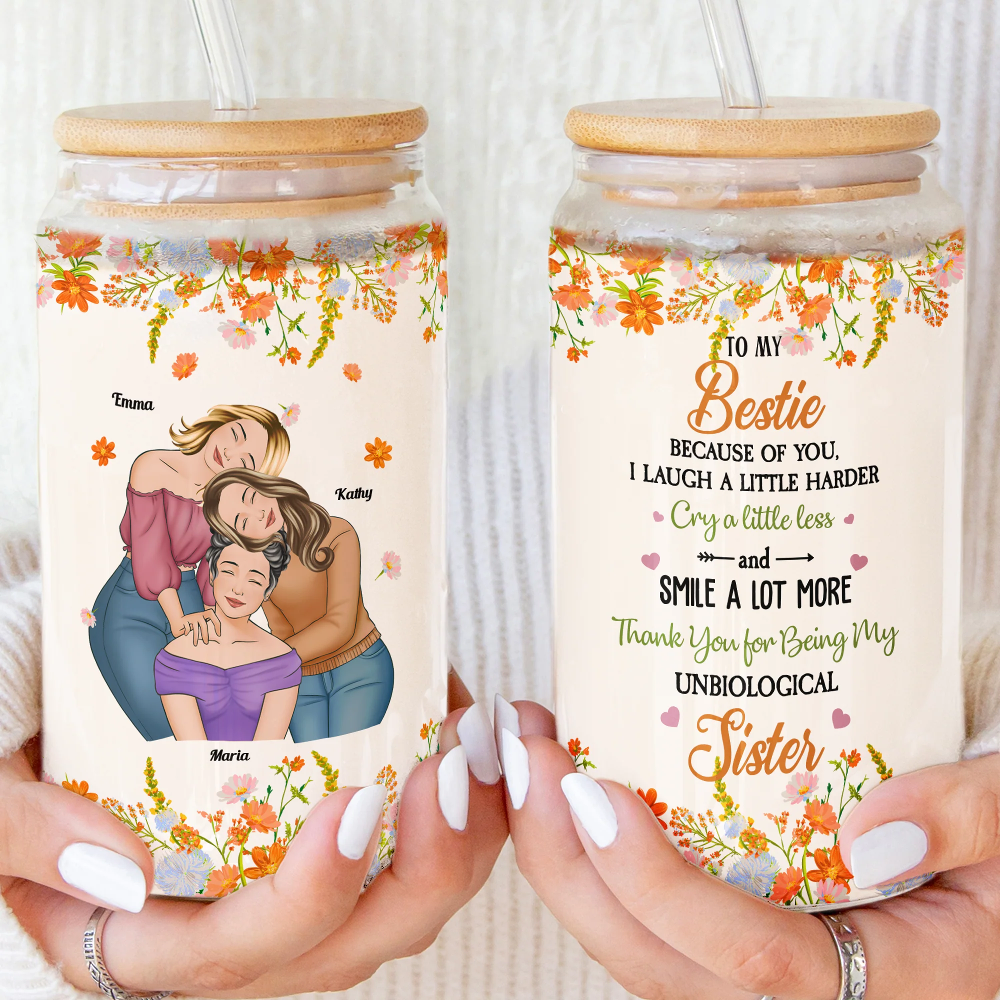 Thank You For Being My Unbiological Sister - Personalized Clear Glass Cup - Image 2
