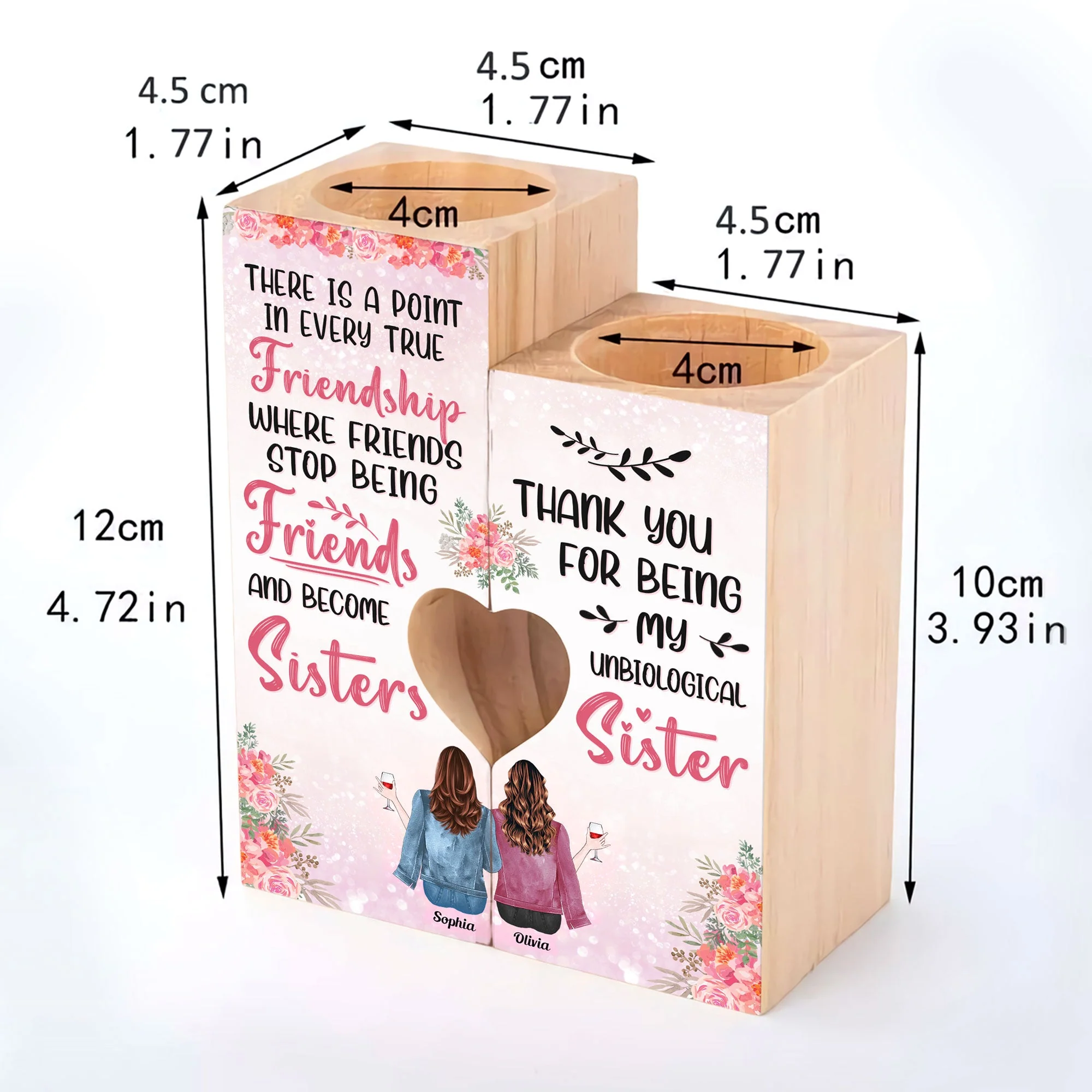 Thank You For Being My Unbiological Sister - Personalized Wood Candle Holder - Birthday, Loving Gift For Besties, Friends, BFFs, Sisters - Image 3