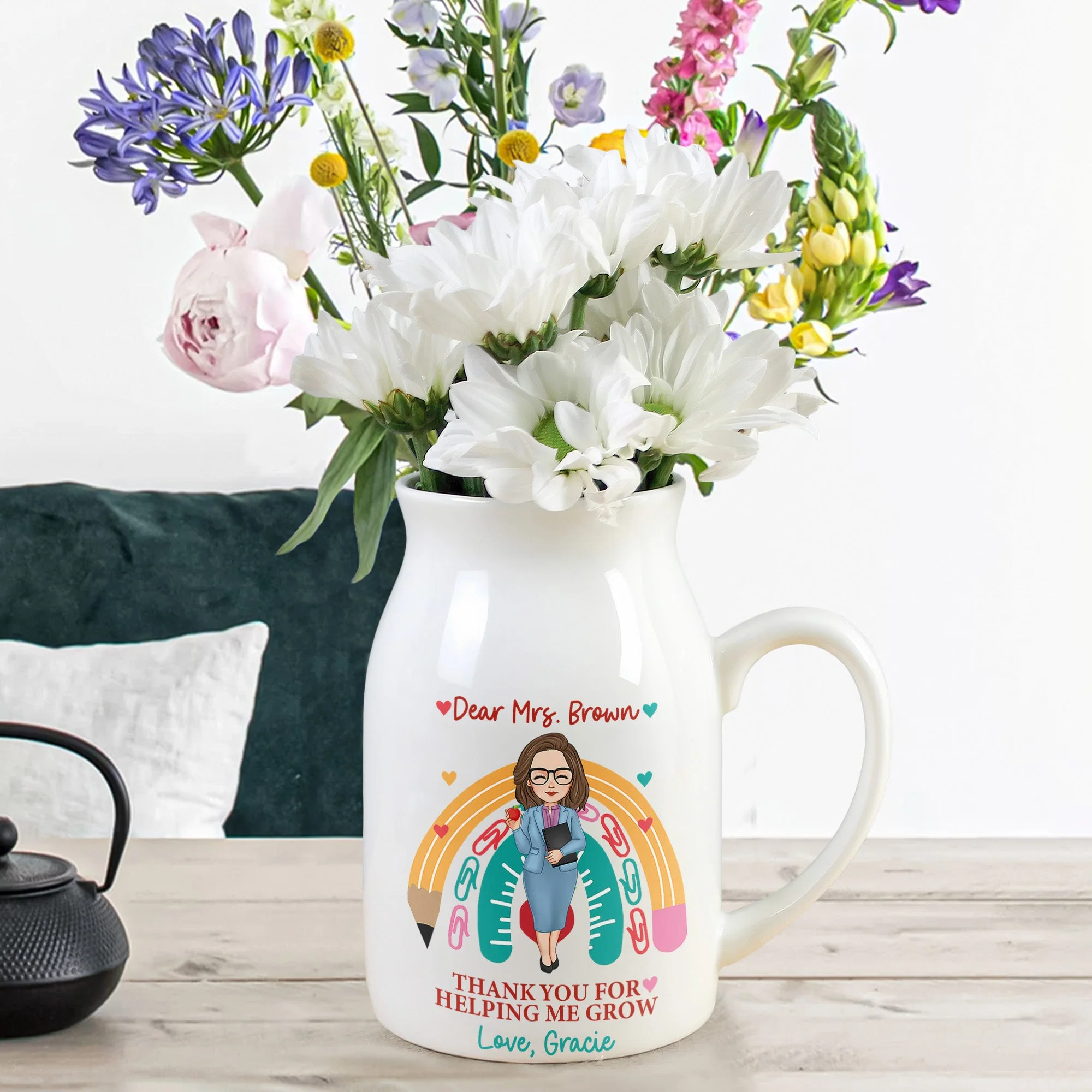 Thank You For Helping Me Grow - Personalized Ceramic Flower Vase - Image 3
